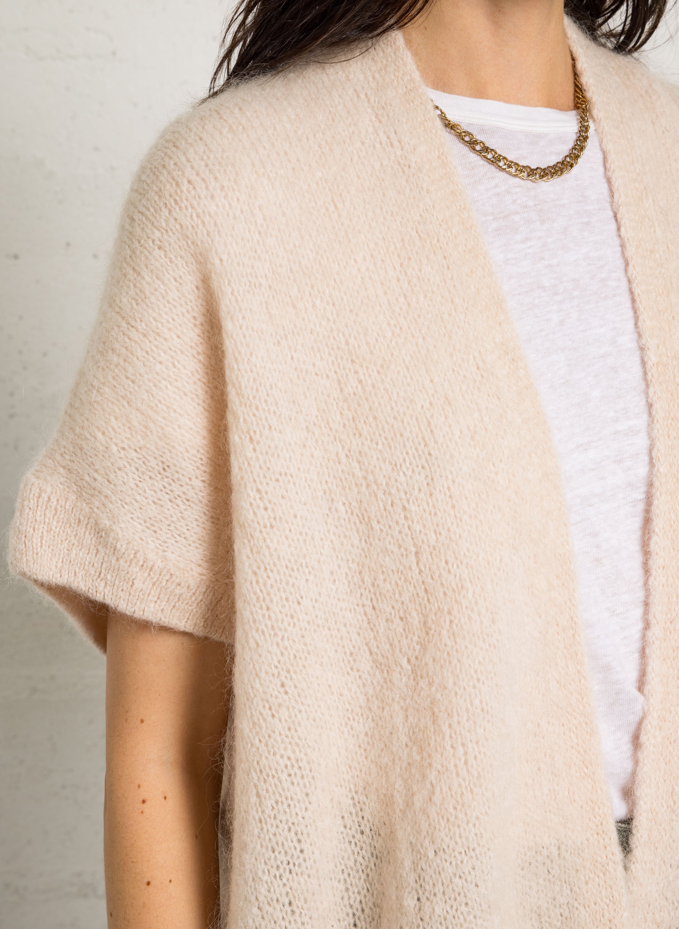 Sleeveless wool-blend cardigan PLEASE Beige