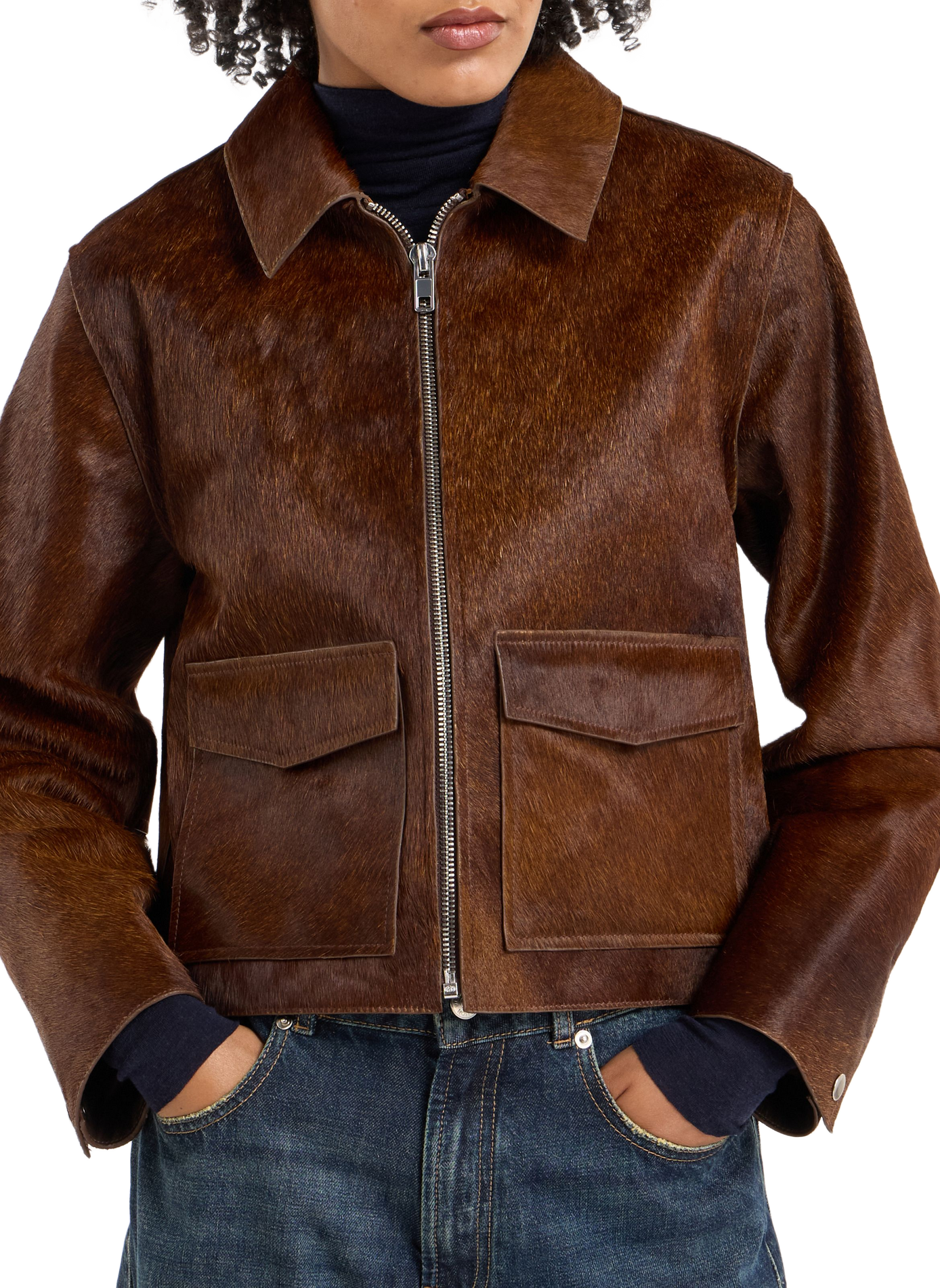 Short bumiu leather jacket in pony skin bumiu SAISON 1865 Brown