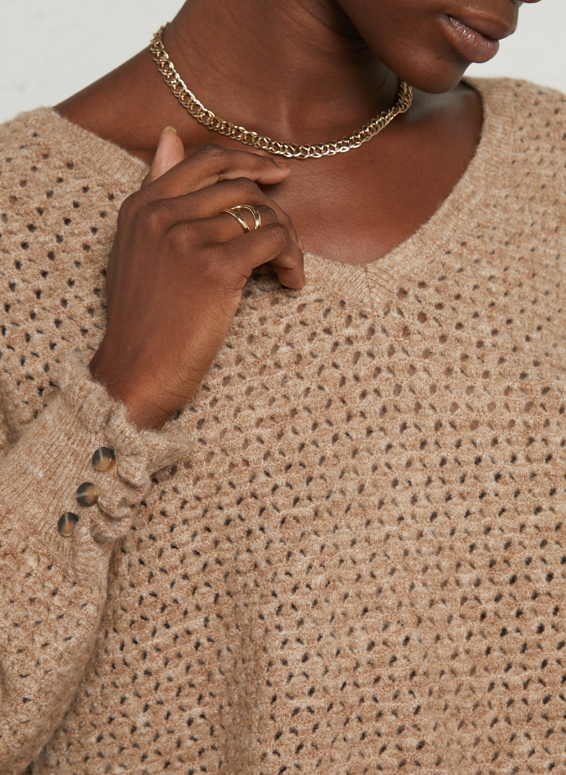 Pull oversize ajouré col V LA PETITE ETOILE Beige