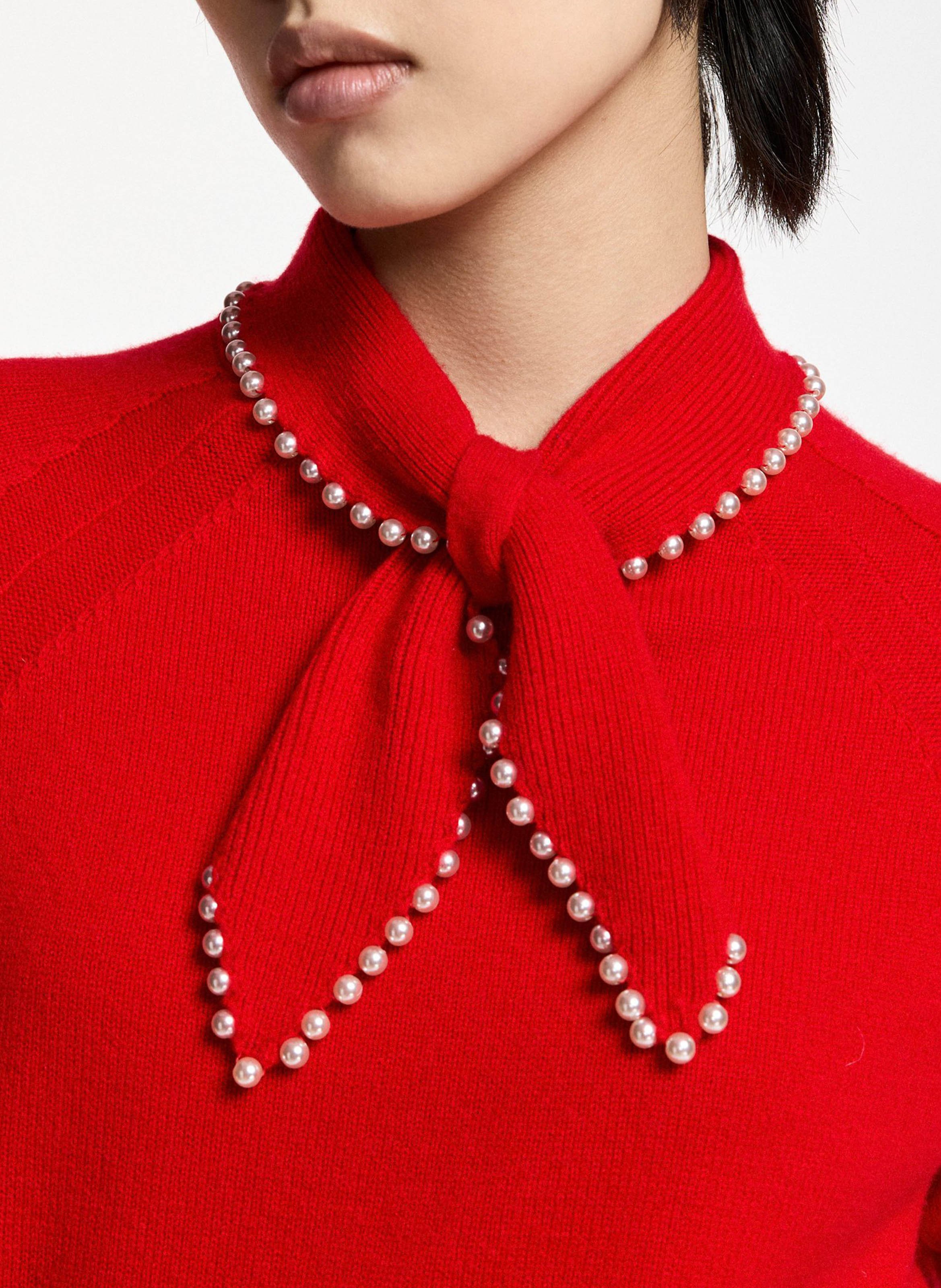 Straight-fit wool and cashmere pussy-bow collar sweater ESSENTIEL ANTWERP Red