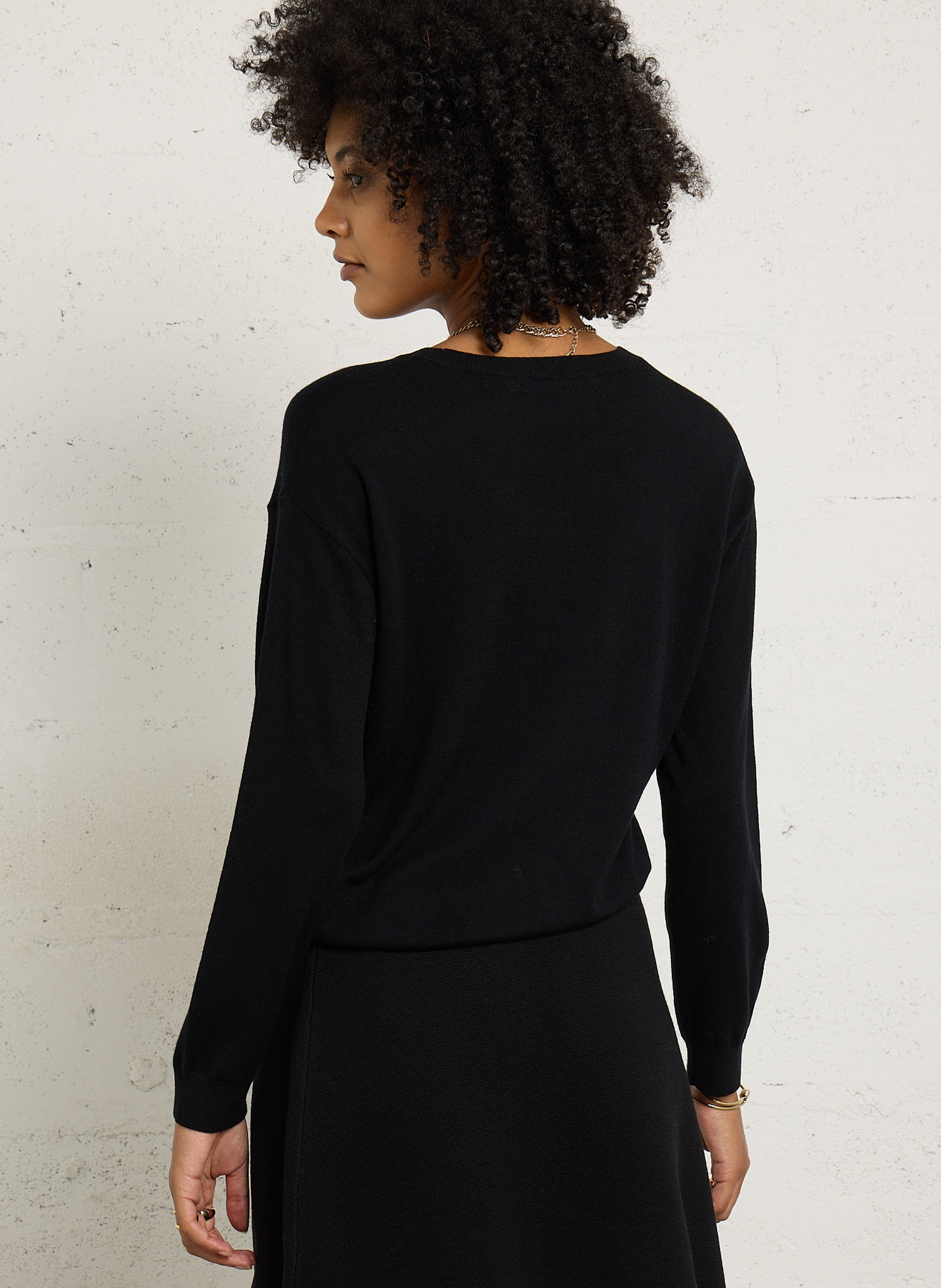 Langarm-Shirt mit Woll-Siebdruck NICE THINGS Schwarz
