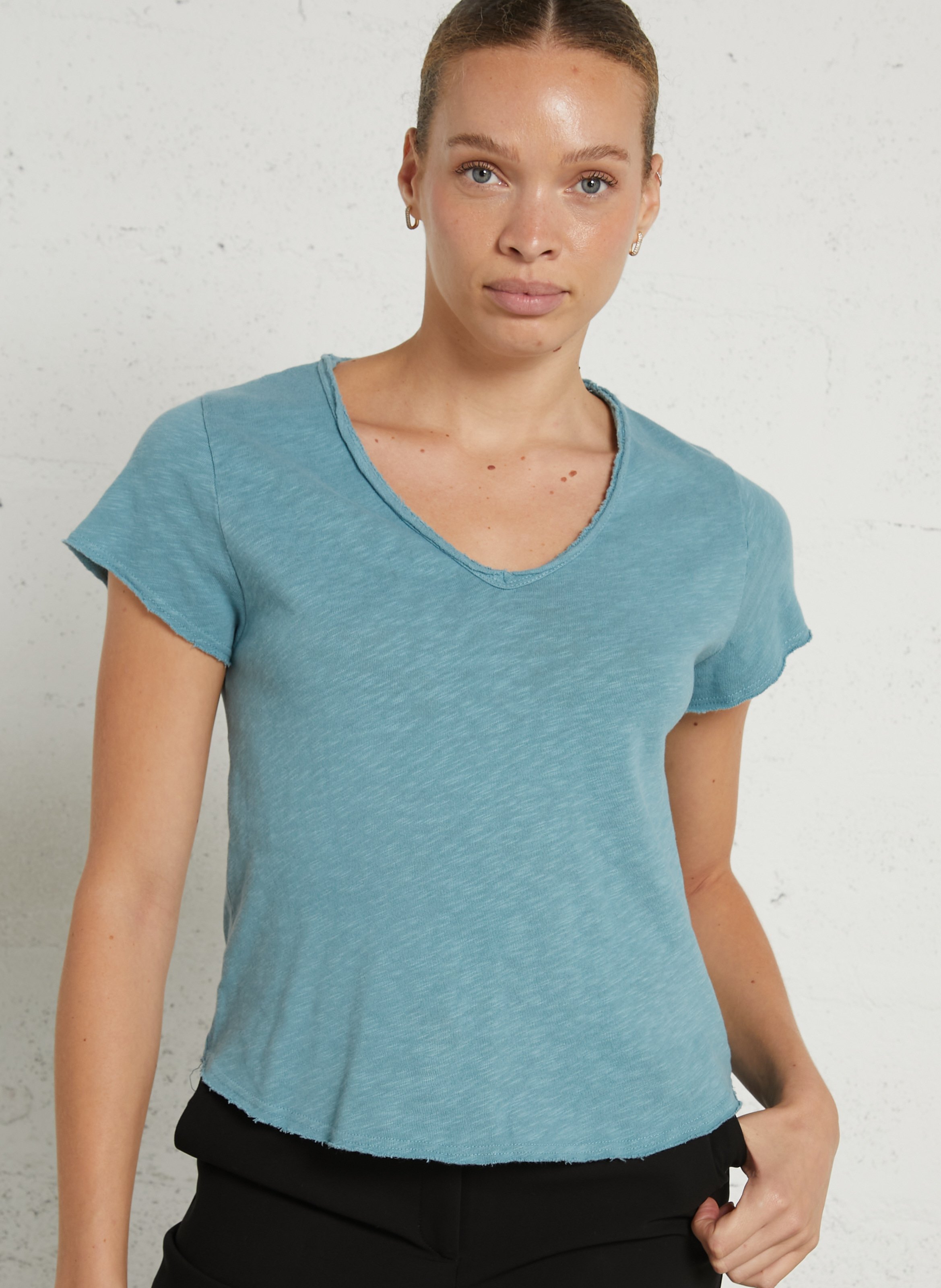 Recht, katoenen T-shirt met V-hals AMERICAN VINTAGE Blauw