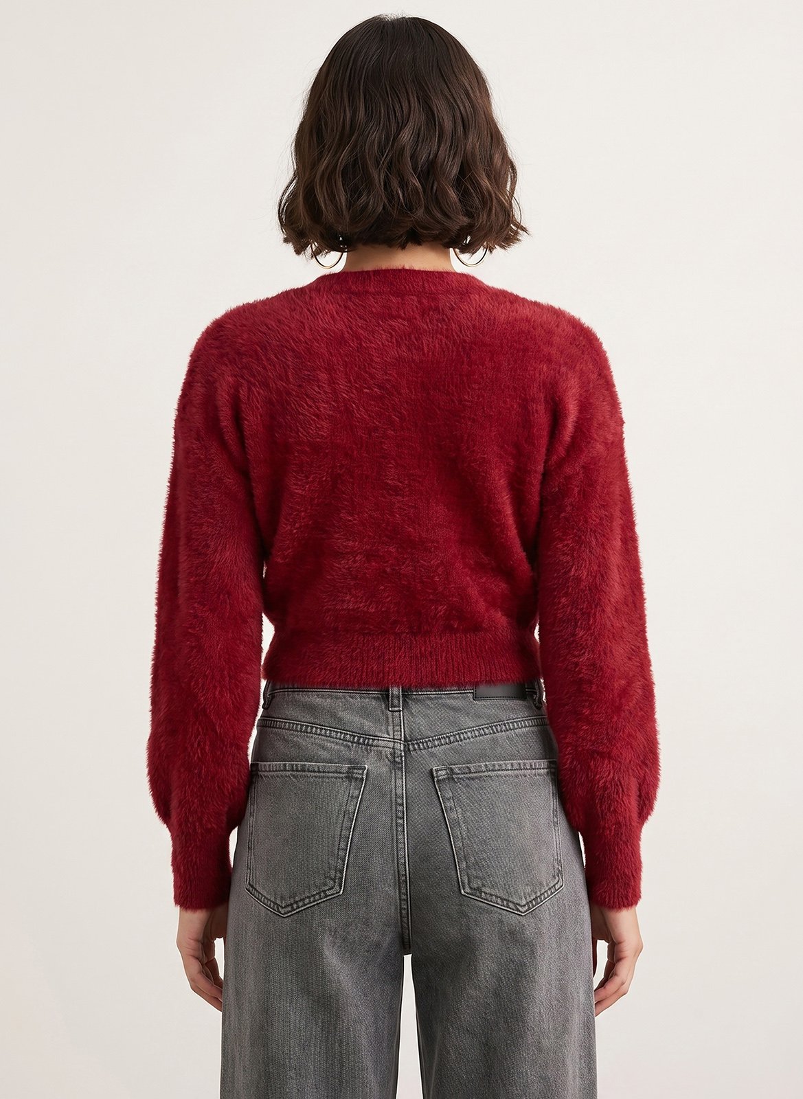 Fluffy V-neck wrap cardigan KOOKAI Red