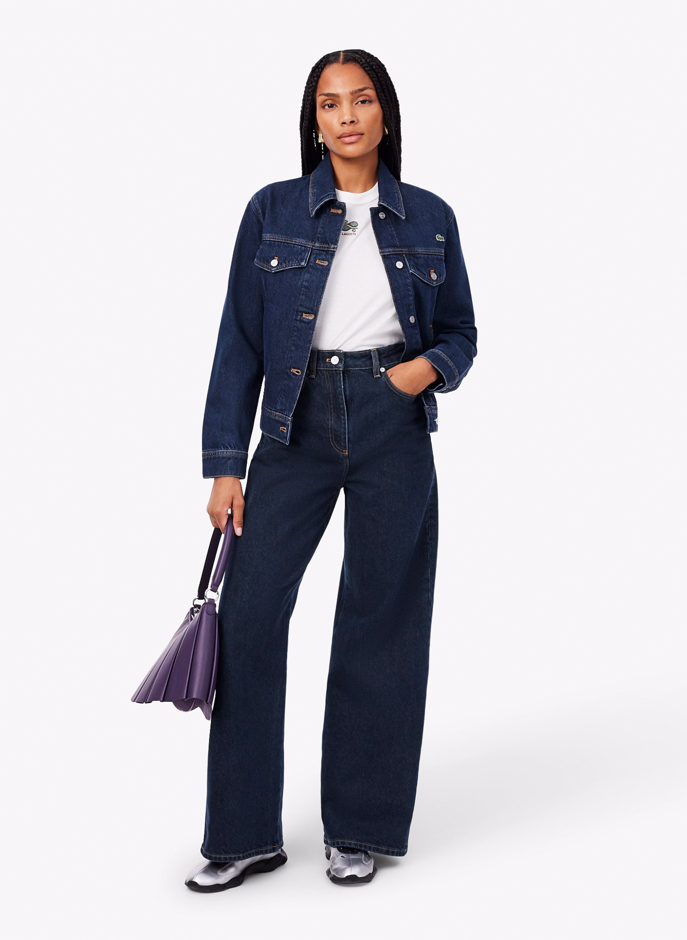 Wijde, katoenen jeans met hoge taille | Blauw LACOSTE Dames