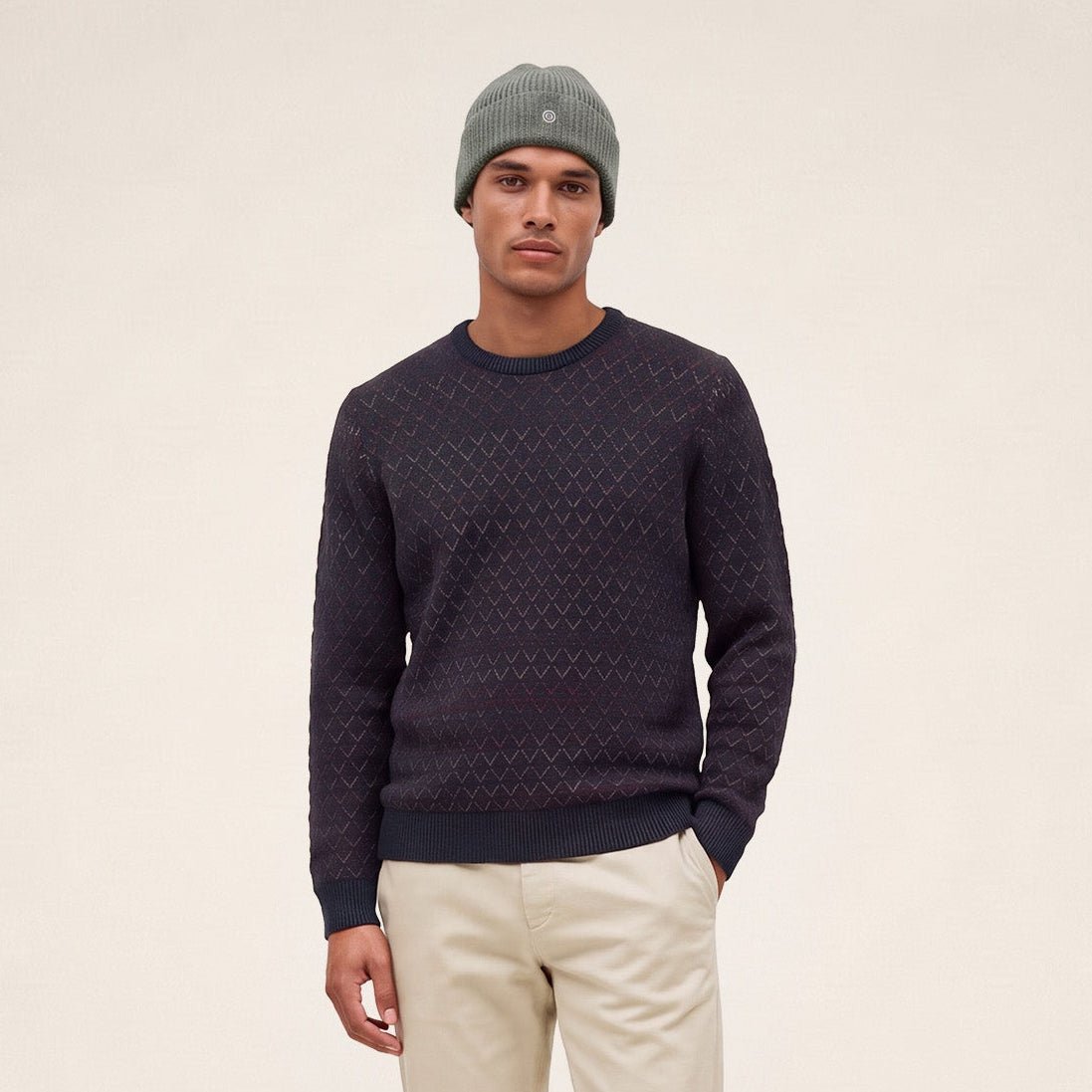 MARAT navy blue jacquard wool crew-neck sweater SERGE BLANCO Blue