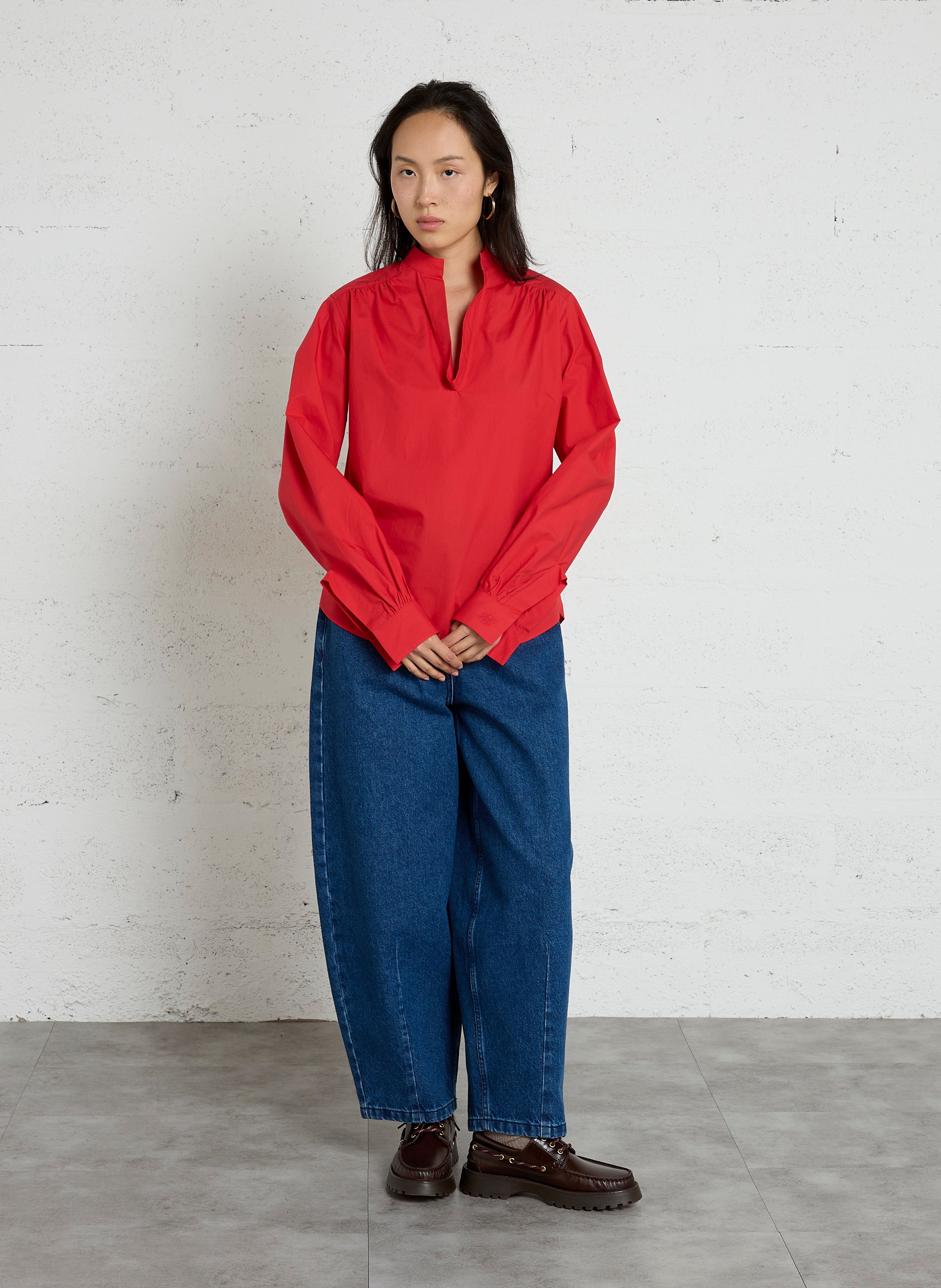 Blouse col tunisien unie LAURENCE BRAS Rouge
