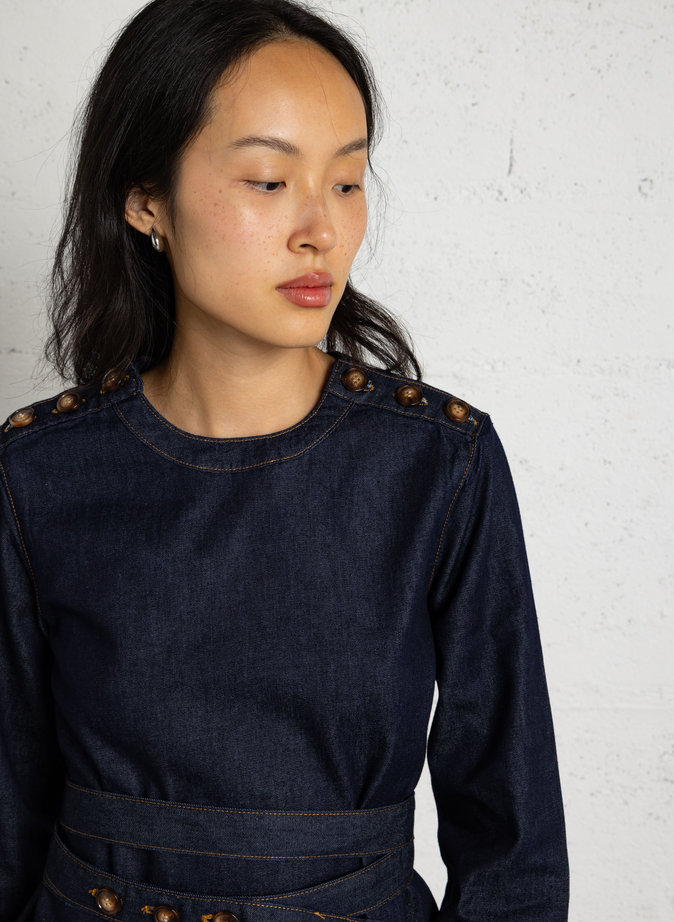 Korte jurk met ronde hals van gemengde katoendenim LA PETITE ETOILE Blauw