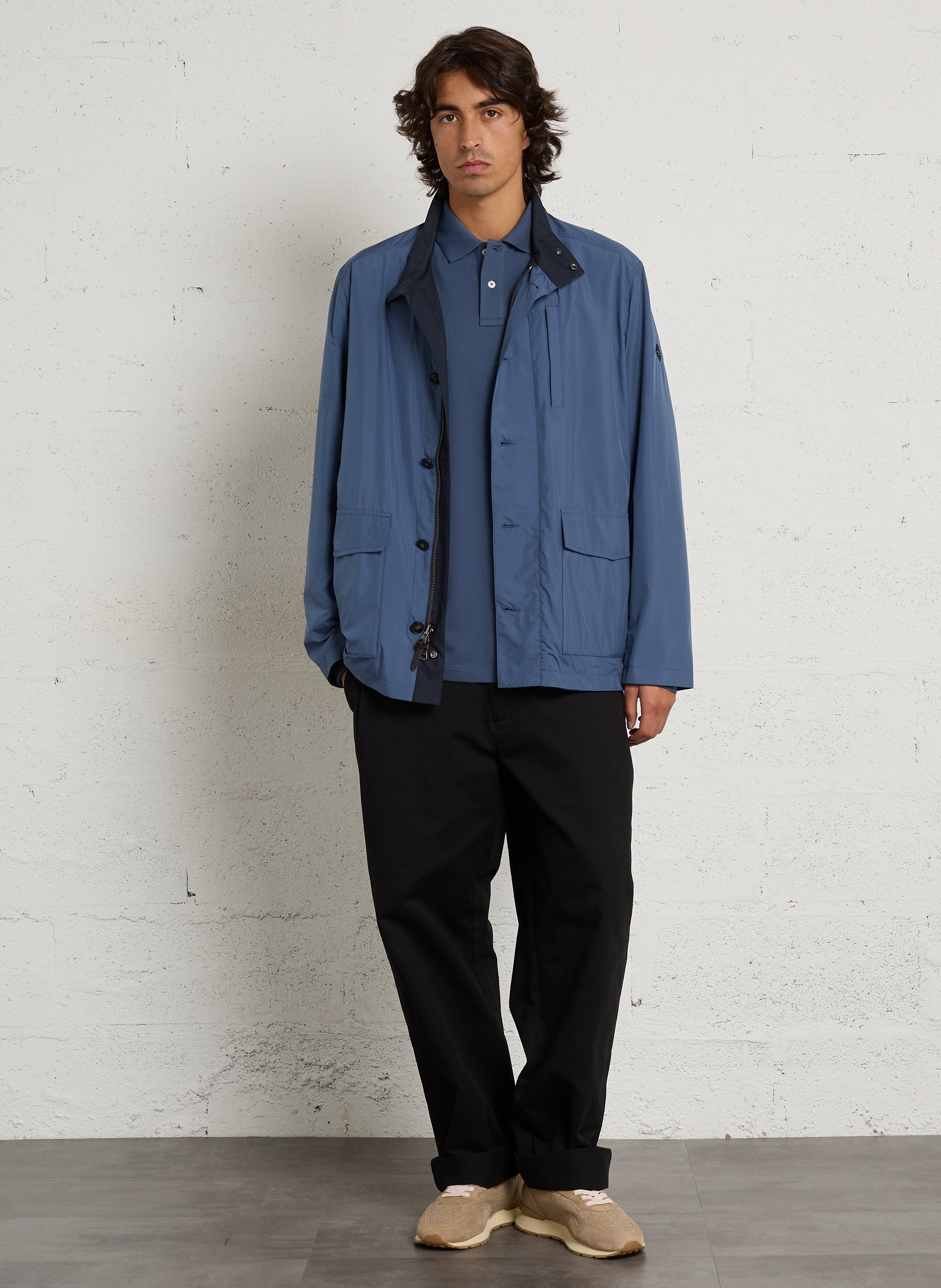Polo manches longues droit en coton HACKETT Bleu