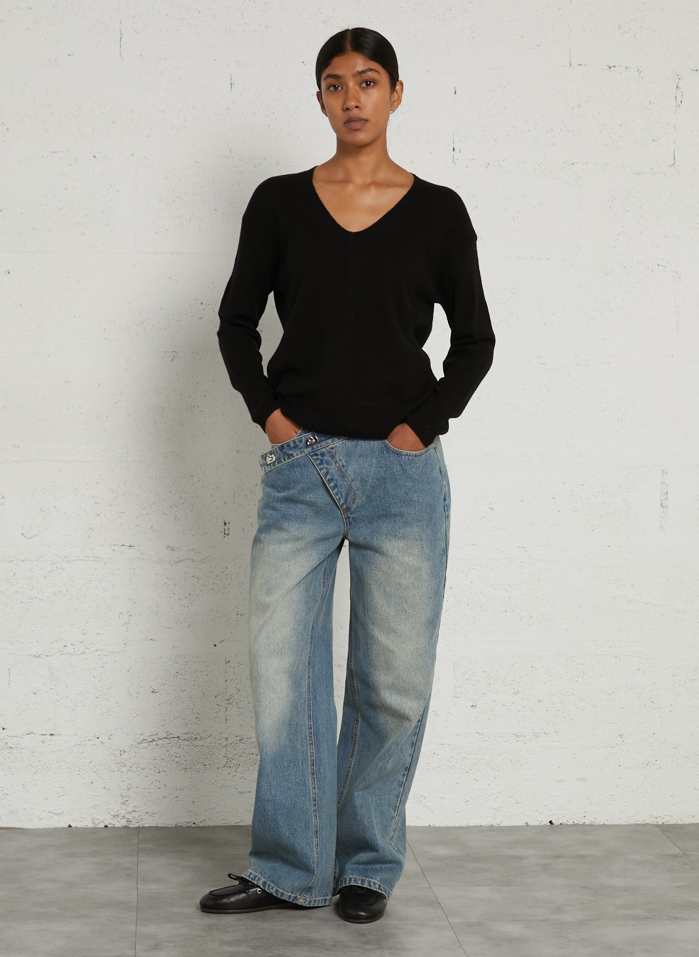 Wide buttoned cotton jeans BERENICE Blue