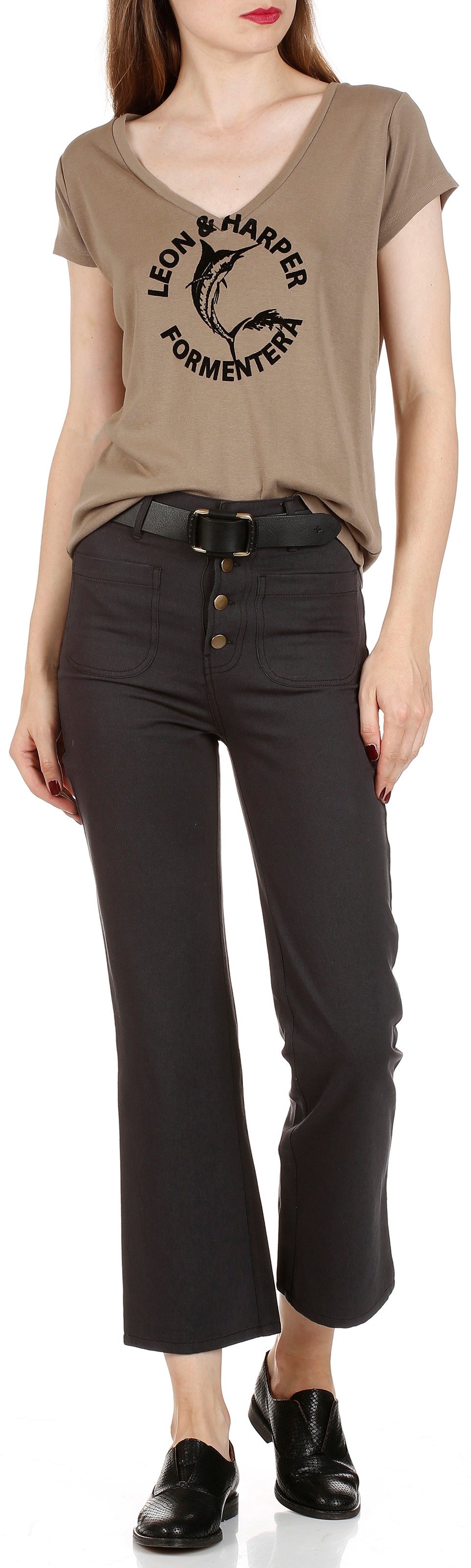 7/8 high-waisted cotton trousers  SWILDENS Black