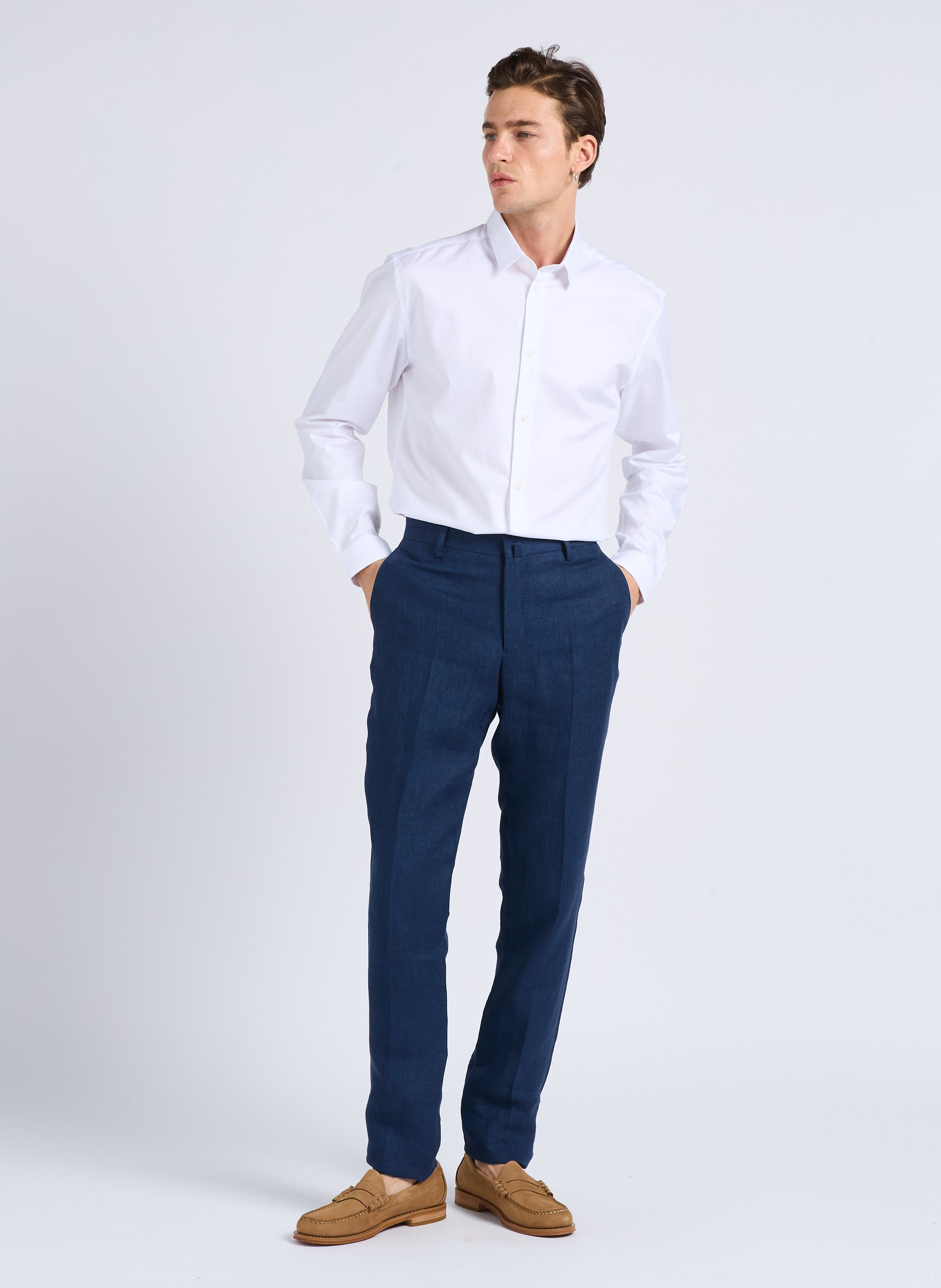 Slim-fit cotton shirt with classic collar AU PRINTEMPS PARIS White