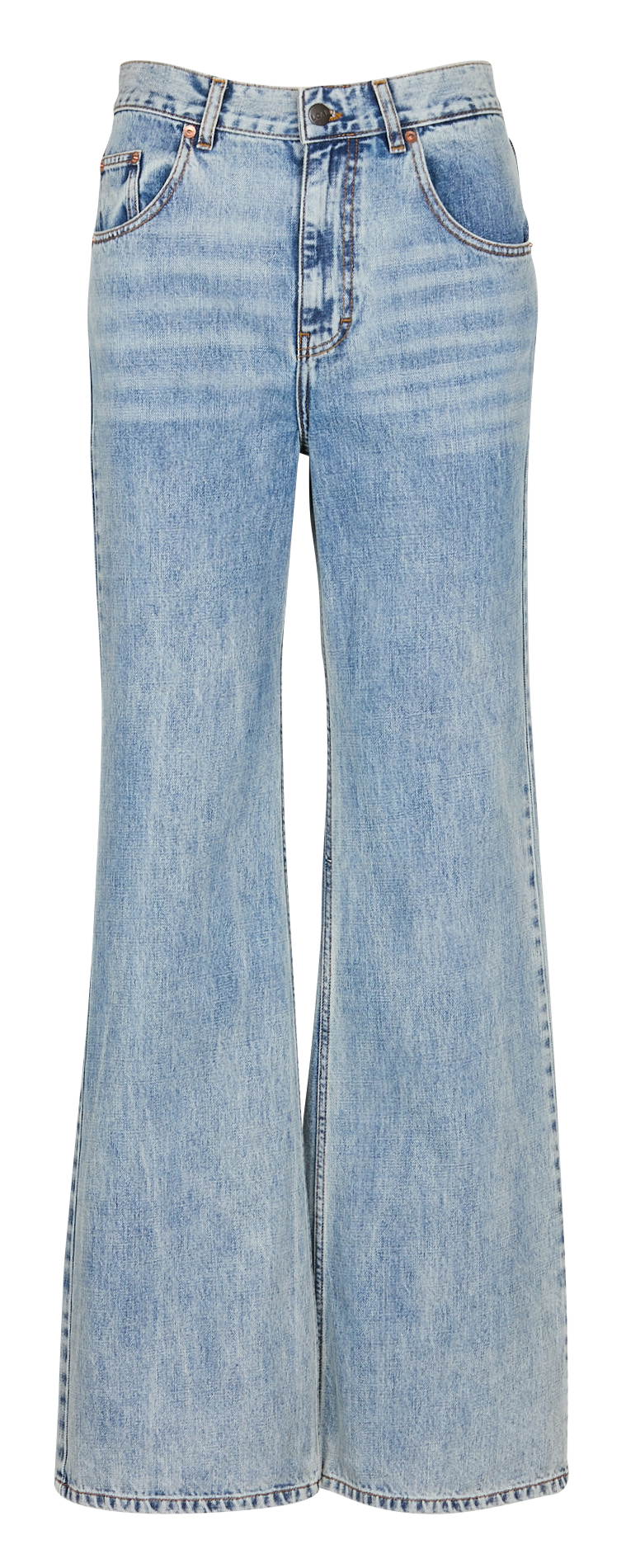 Katoenen flared jeans met verwassen effect Blauw