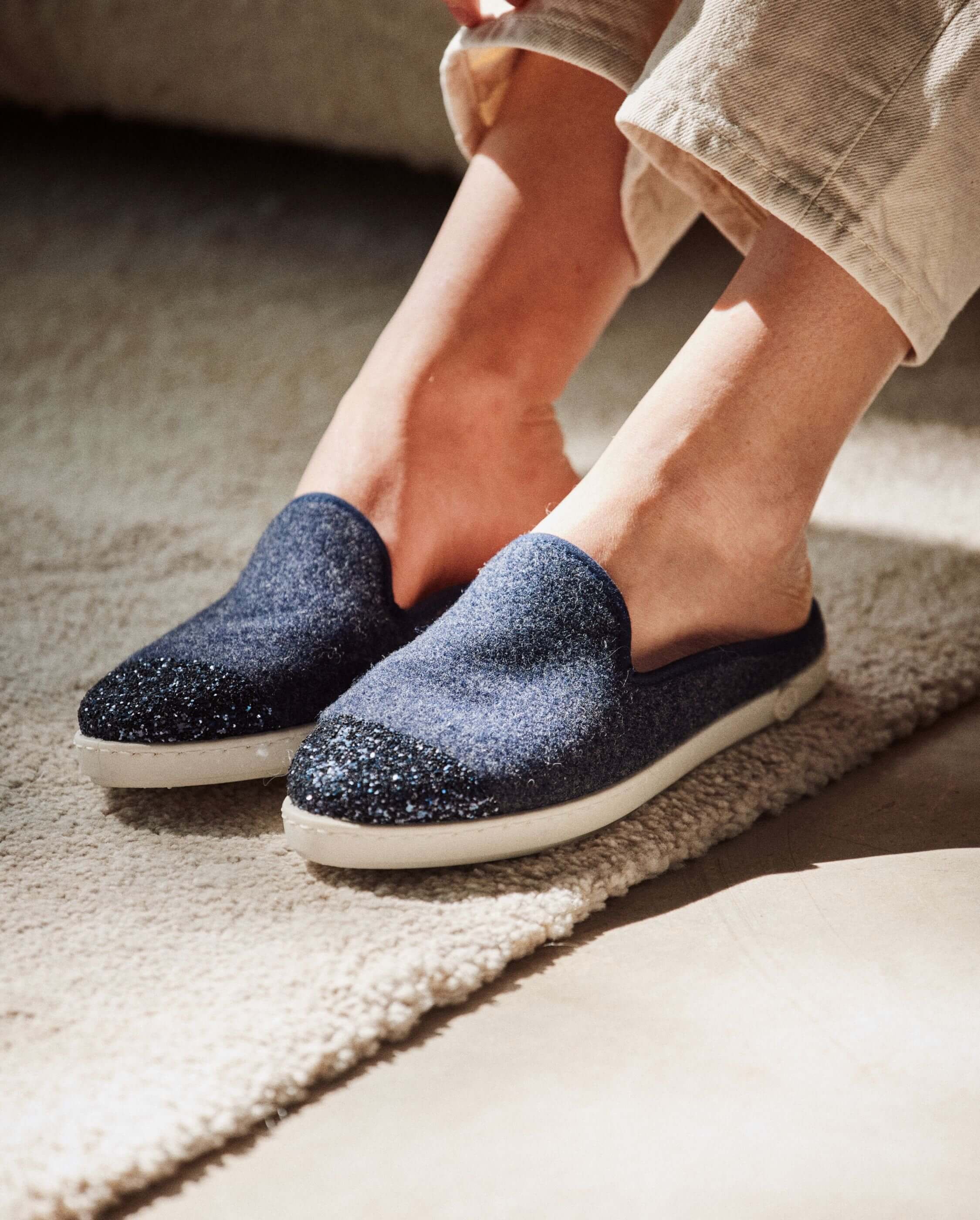 Women's wool mule, navy sequins ANGARDE Blue