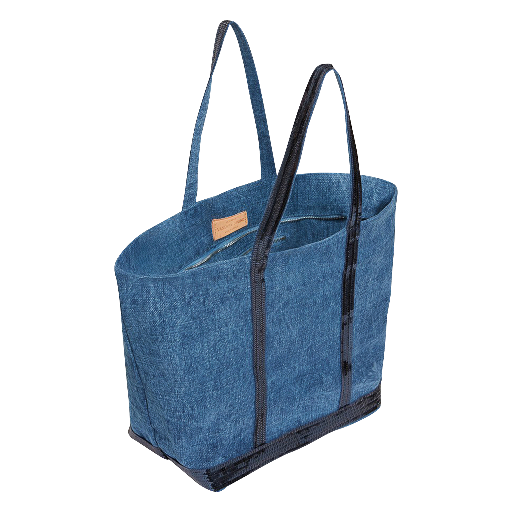 Linnen shopper met borduursel en lovertjes Blauw
