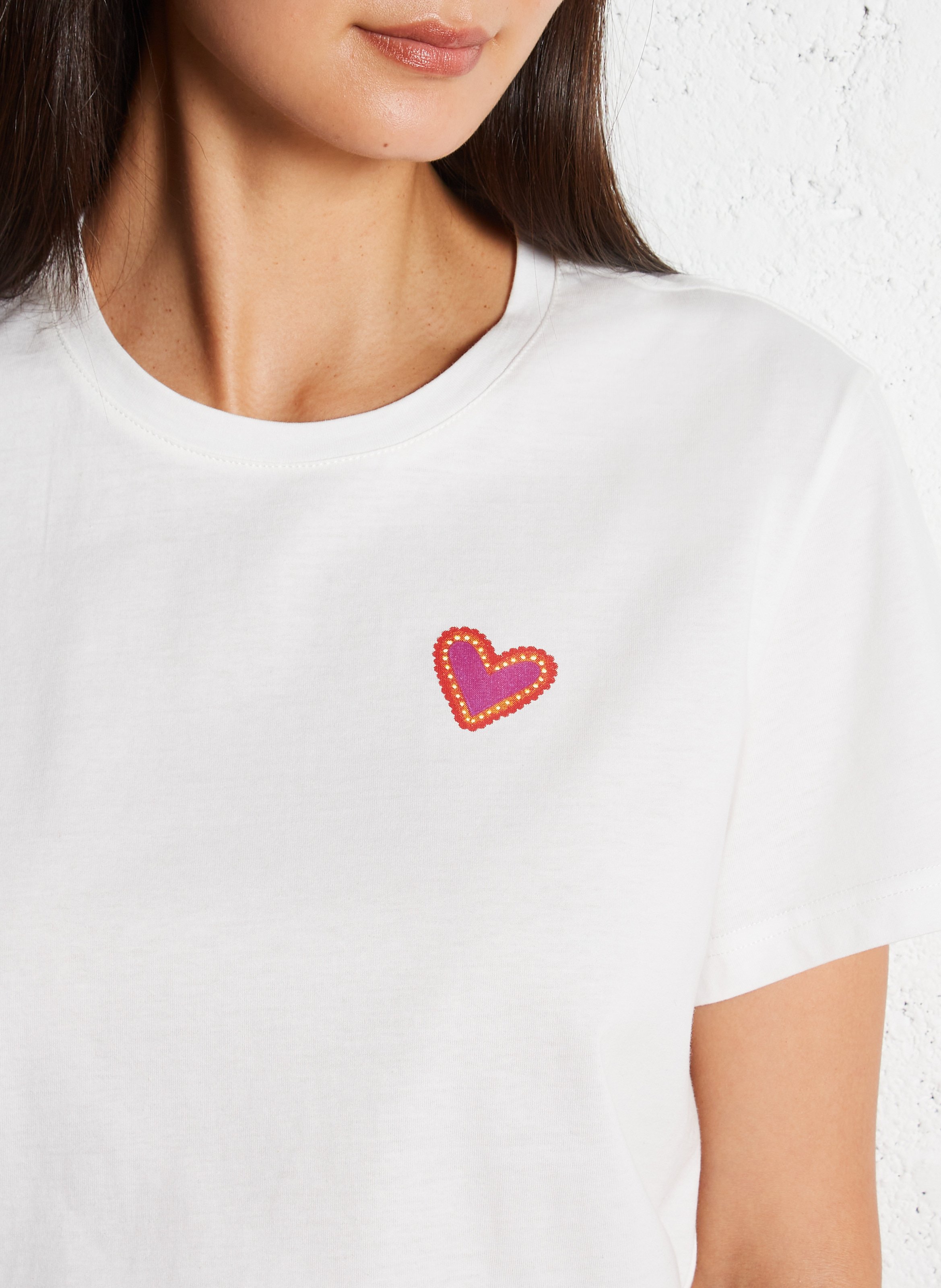 Straight round-neck cotton T-shirt with screen print LA PETITE ETOILE Beige