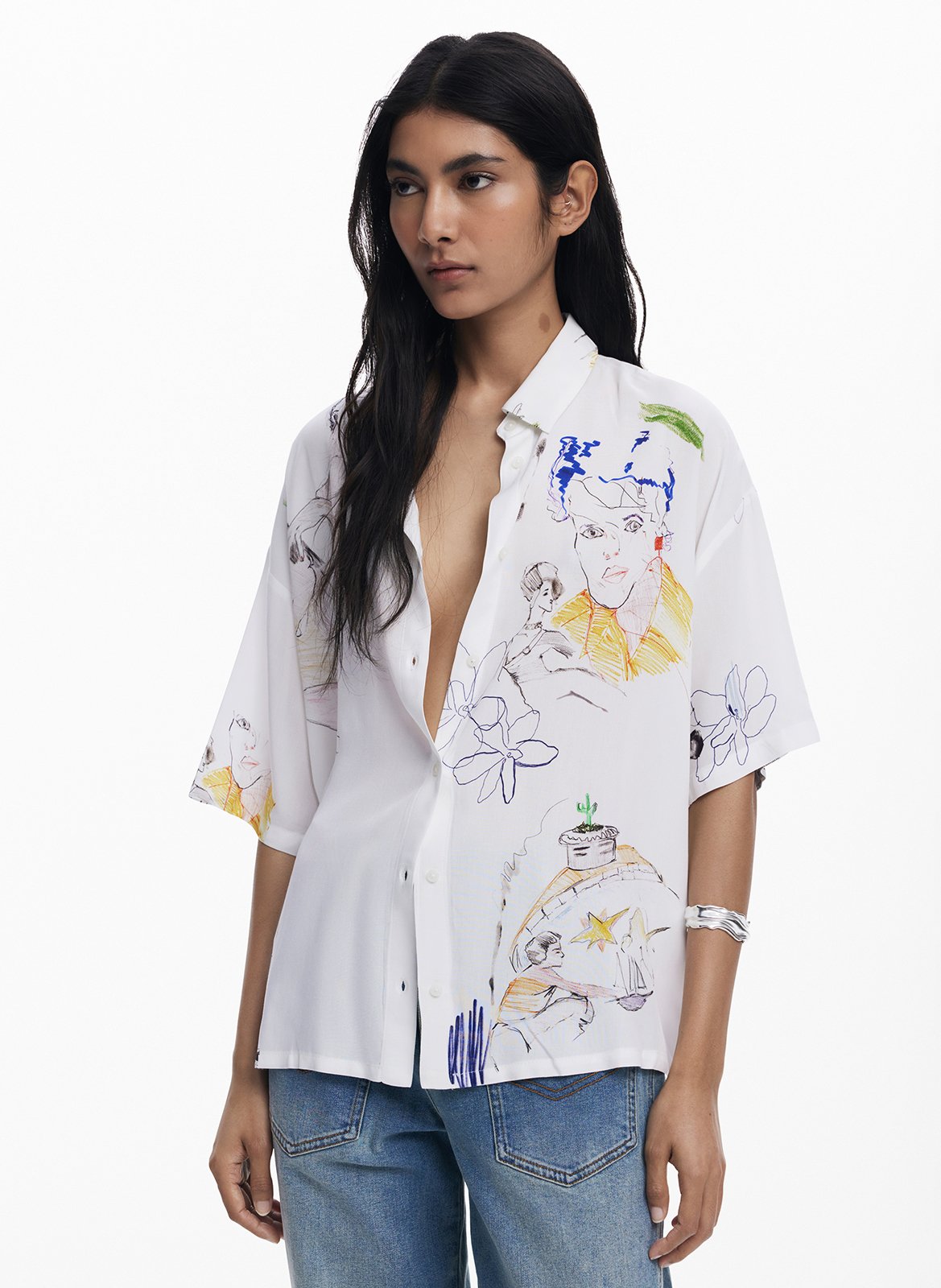 Fluid printed short-sleeved shirt DESIGUAL White