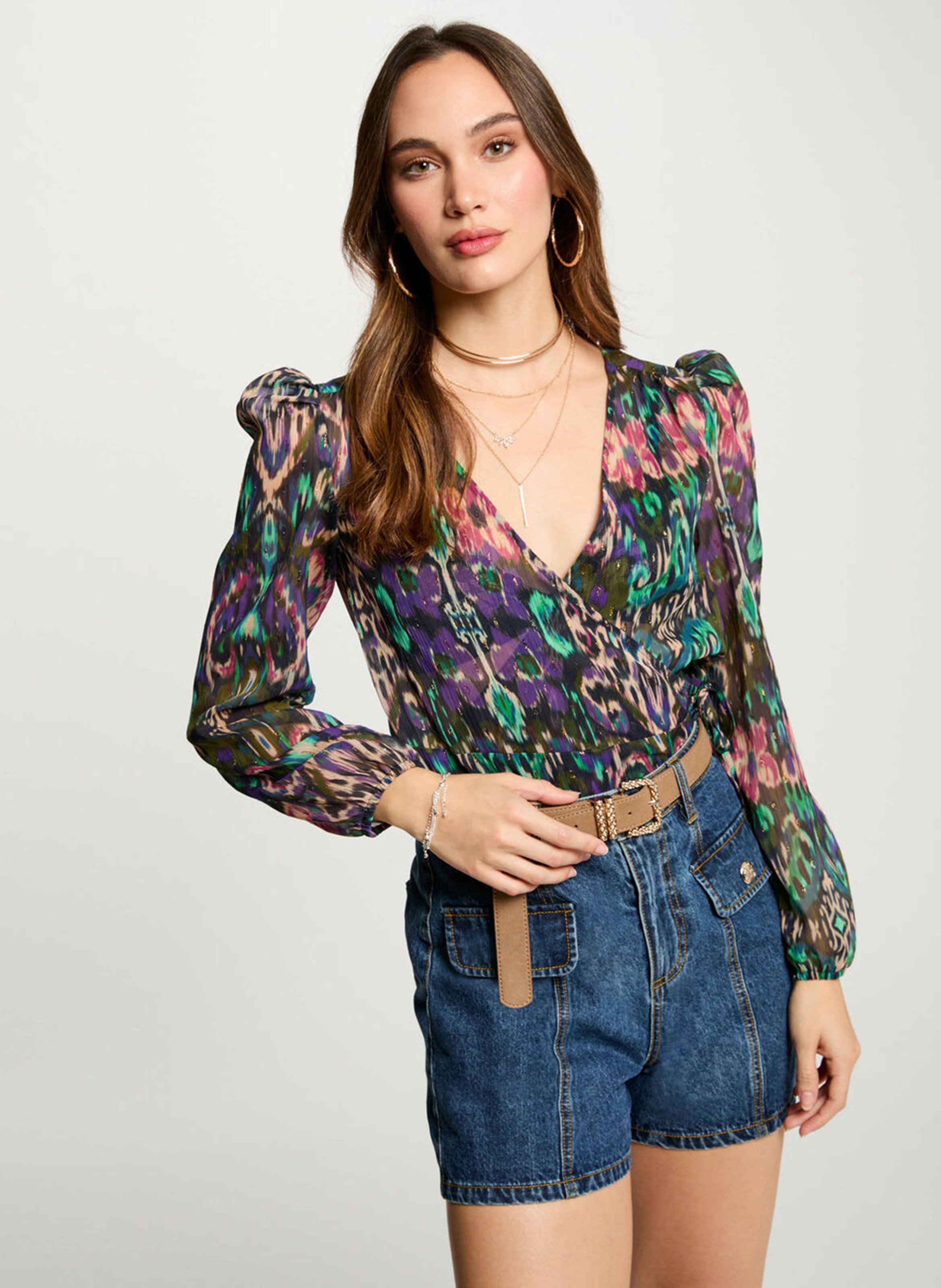Blouse col v imprimée MORGAN Multicolore