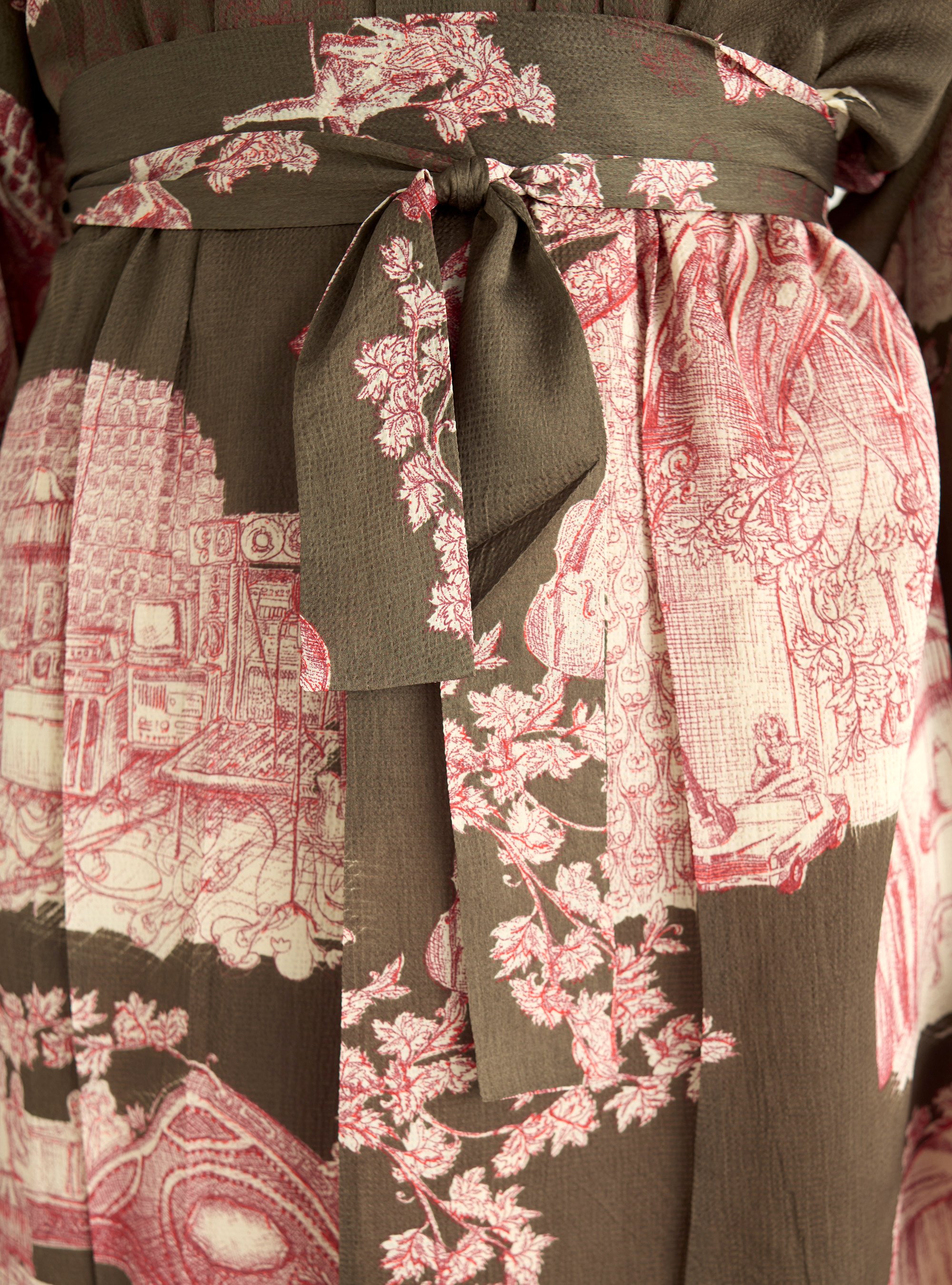 Wijde lange jurk met opstaande kraag en print COTELAC Groen