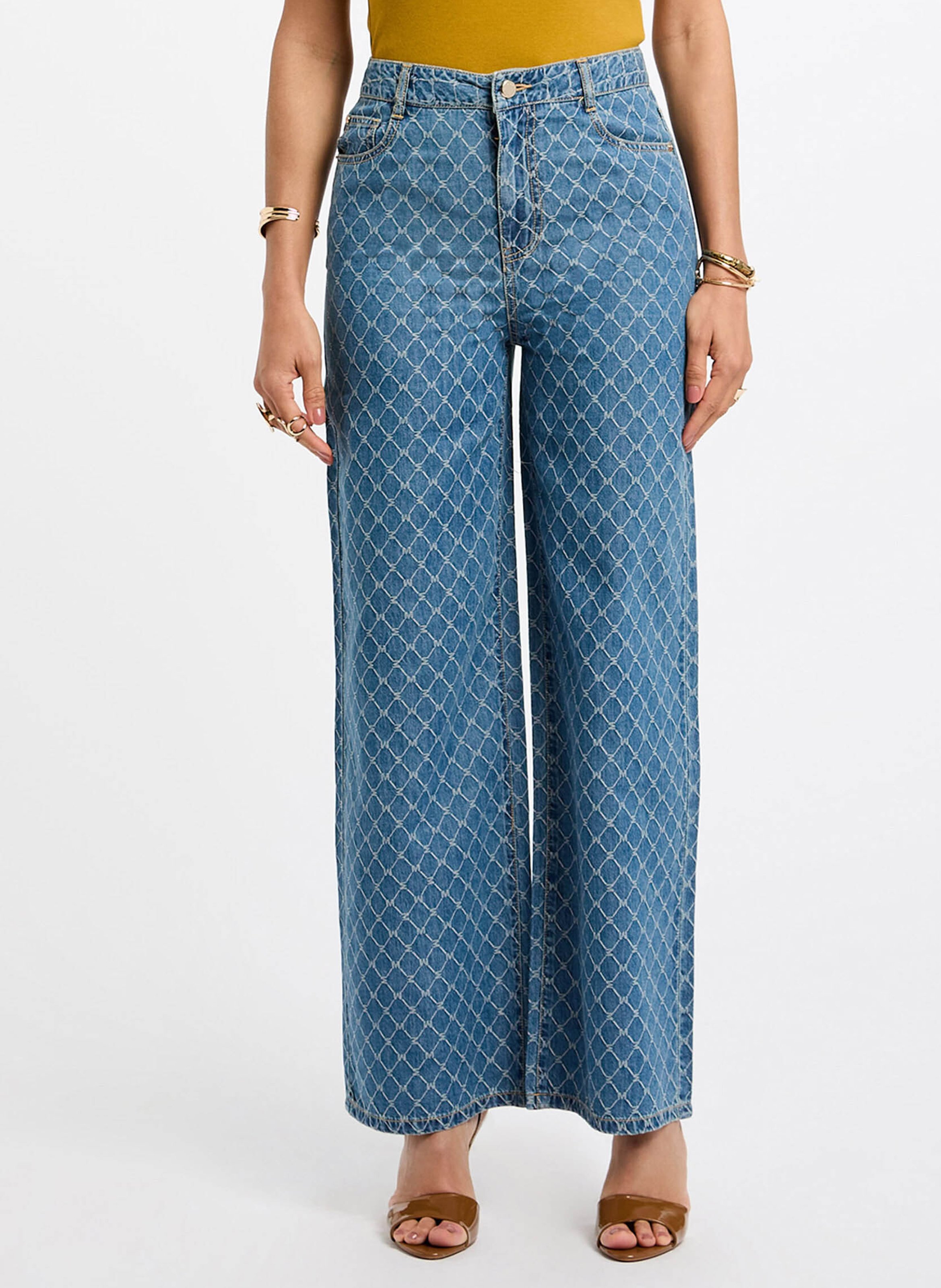 High-waisted wide-leg printed jeans MORGAN Blue
