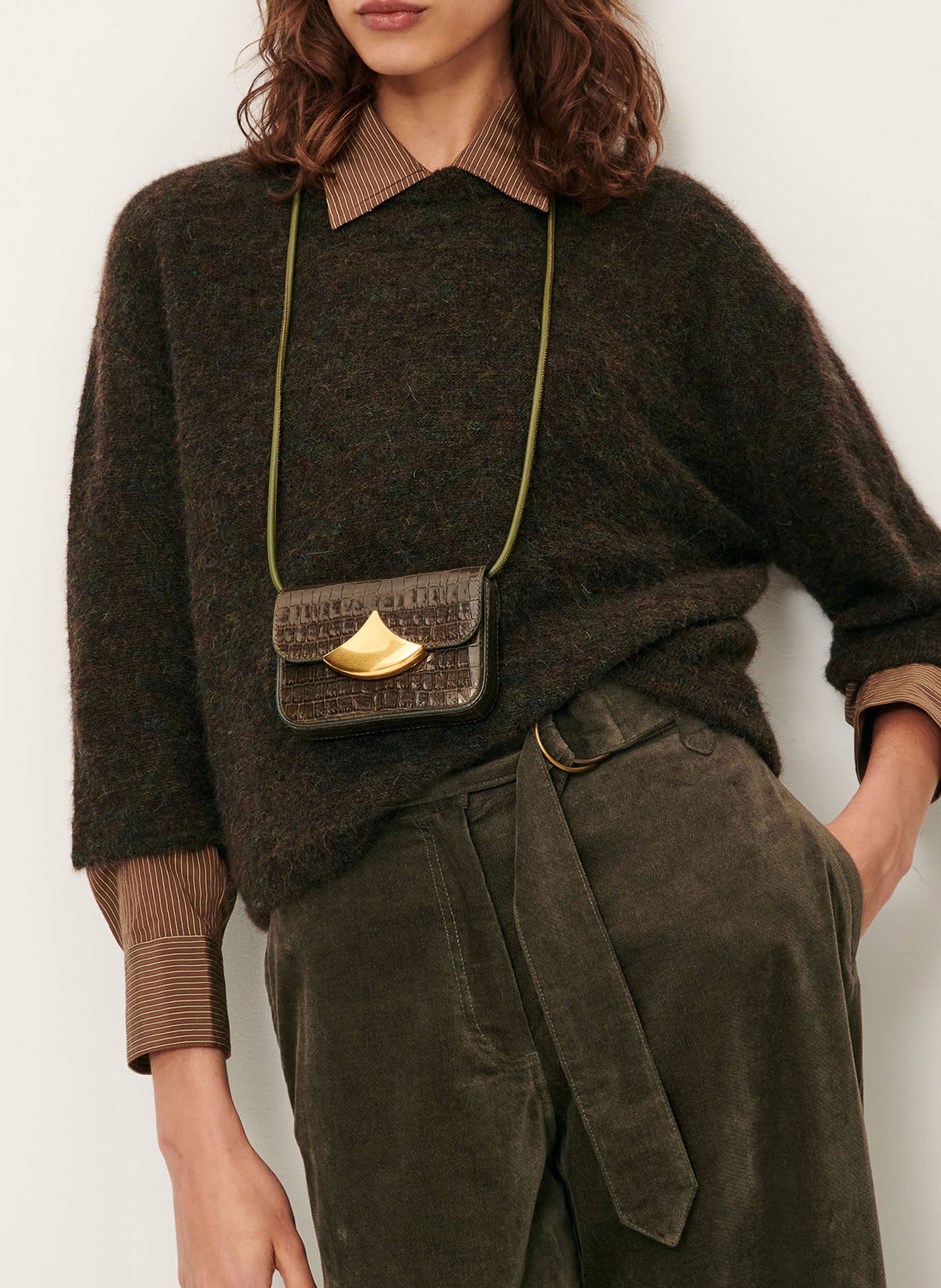 Pull oversize col rond en laine mélangée SESSUN Marron