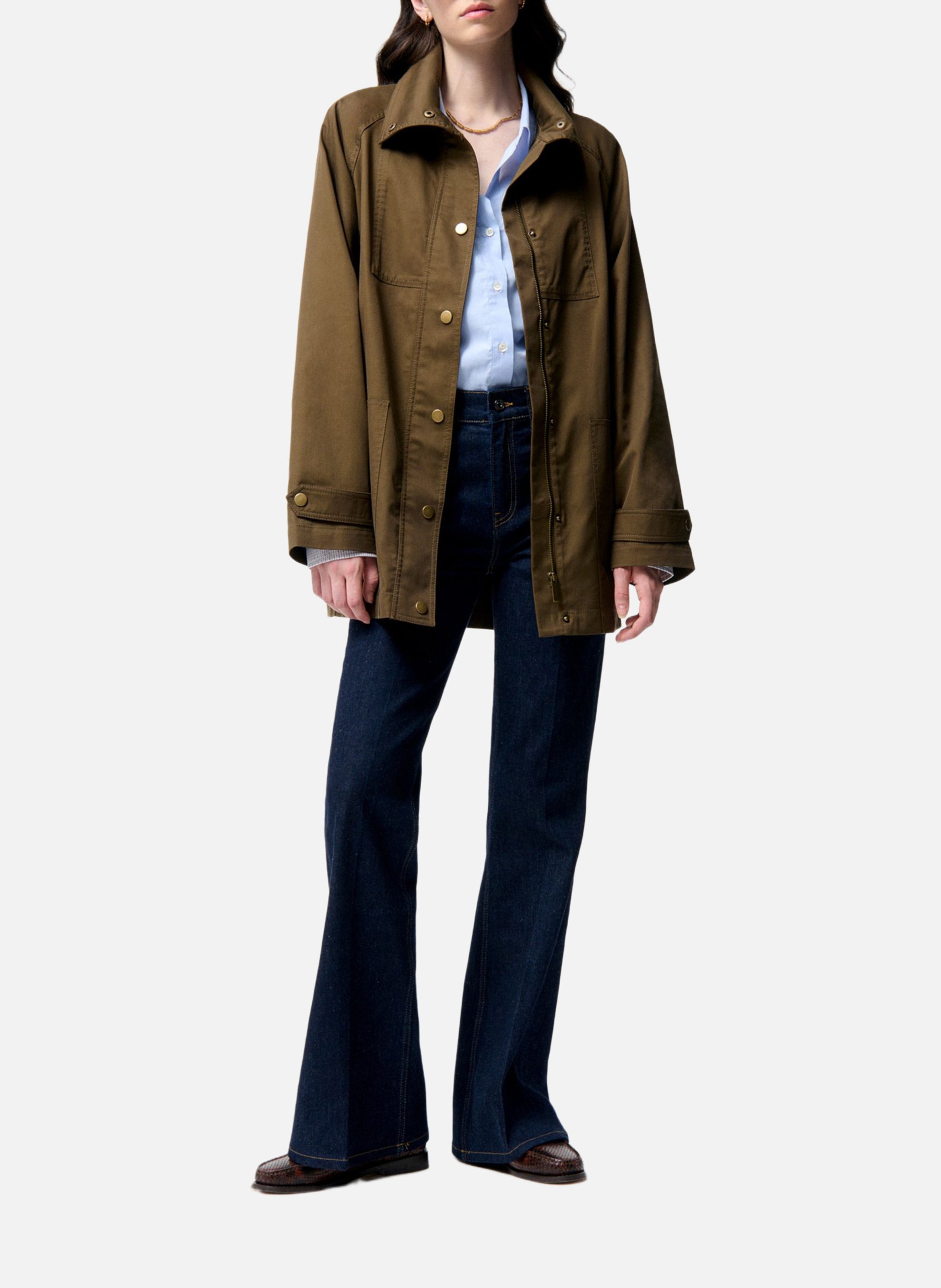 High-neck cotton blend parka Green