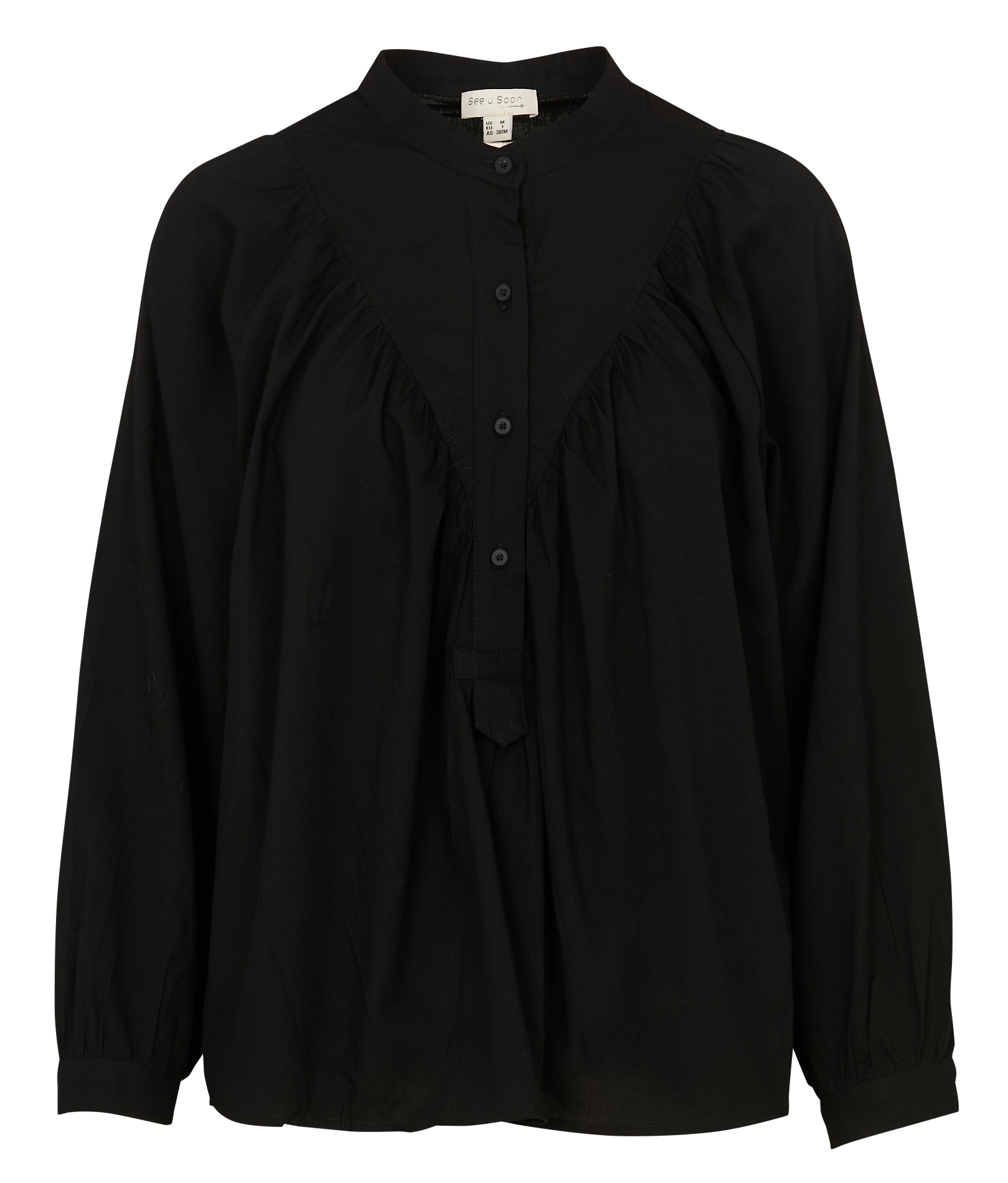 Blouse col rond en coton mélangé SEE U SOON Noir