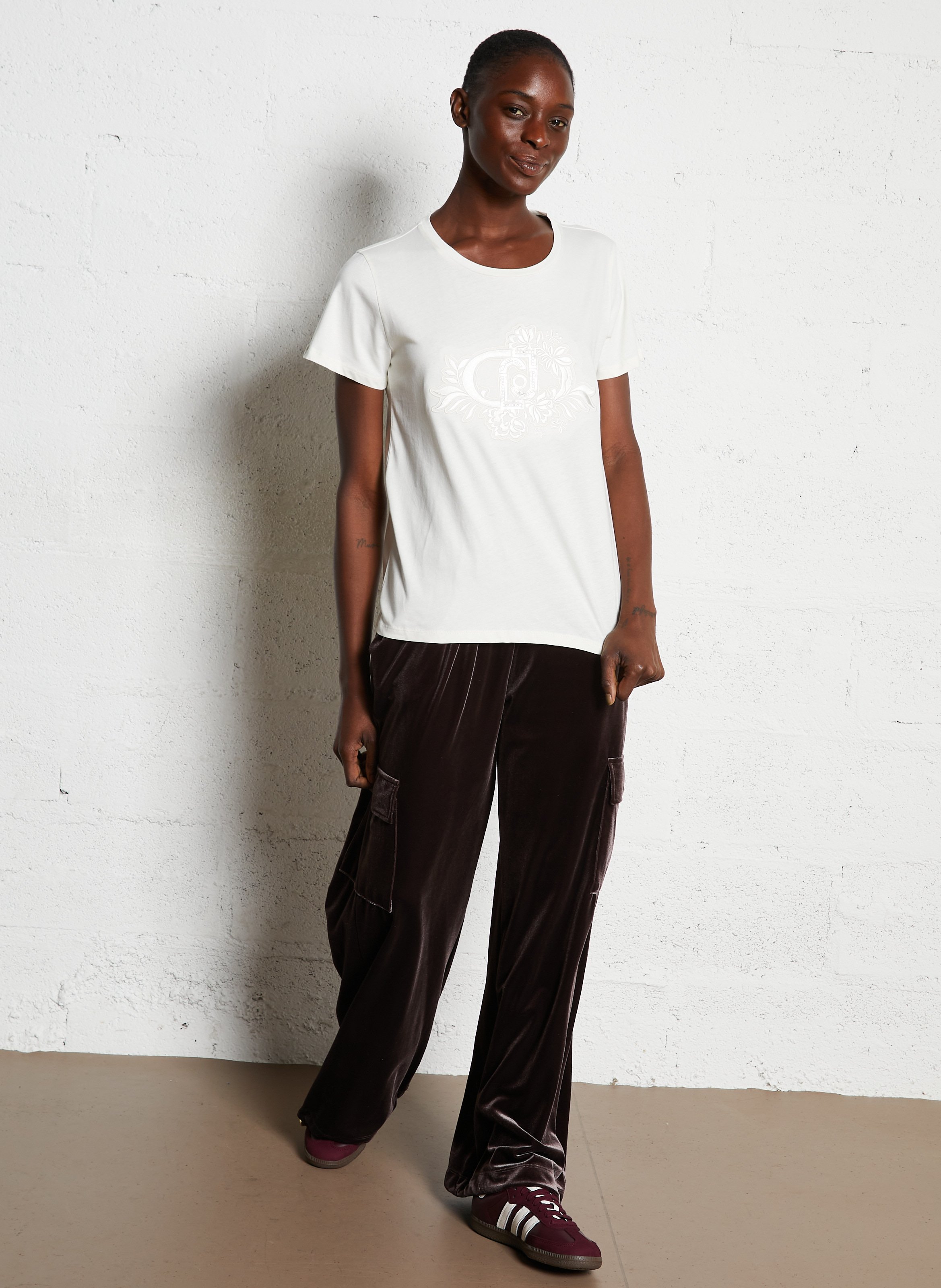 Clara short-sleeved embroidered cotton T-shirt LIU JO White