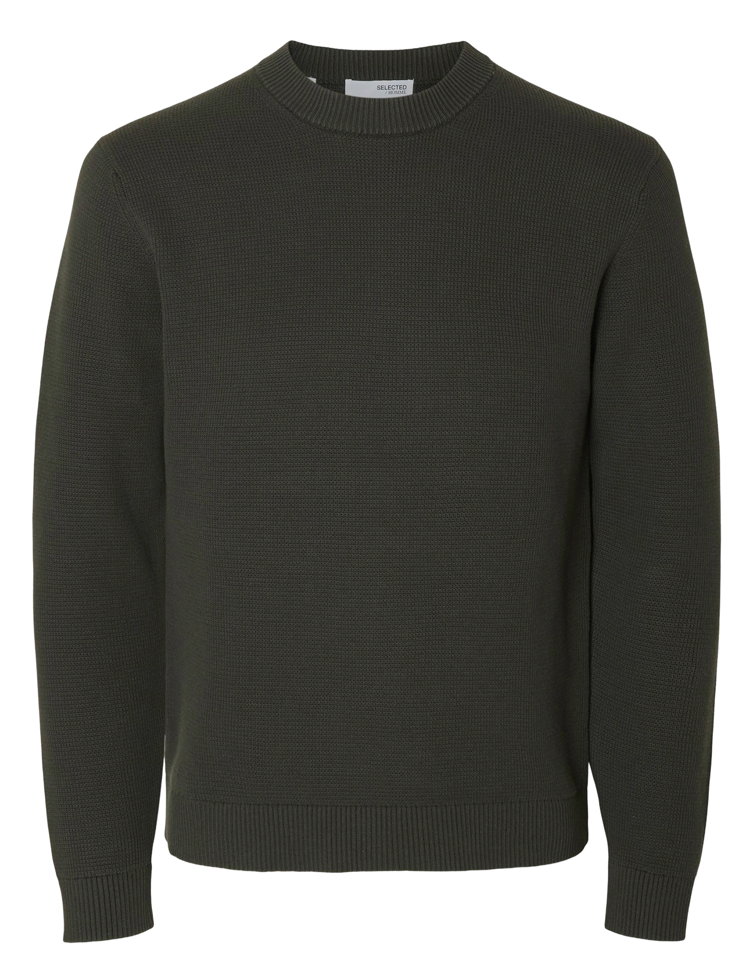 Straight-fit trui van biologisch katoen met ronde hals SELECTED Groen