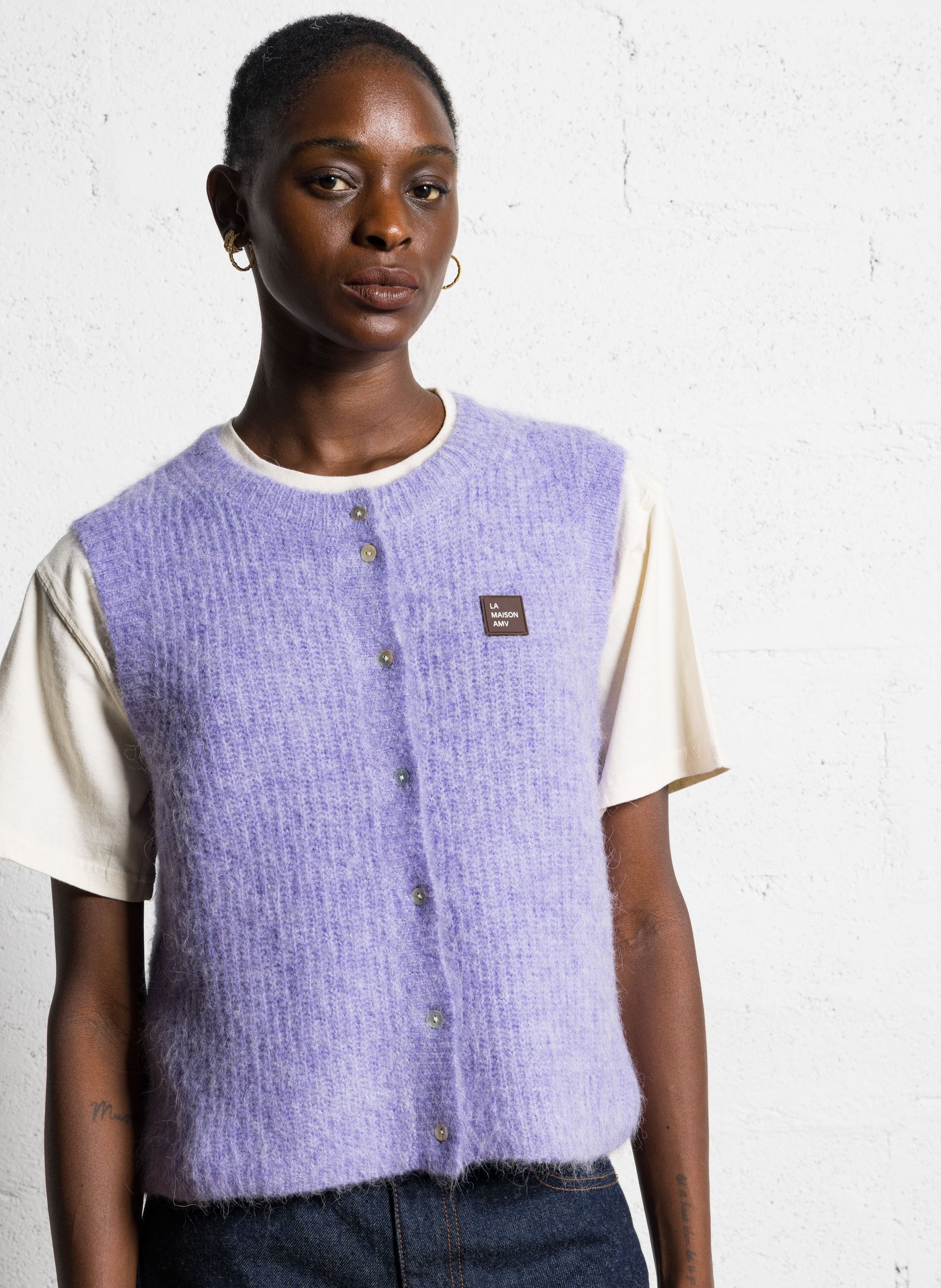 Geknöpfte Weste aus flauschigem Strick AMERICAN VINTAGE