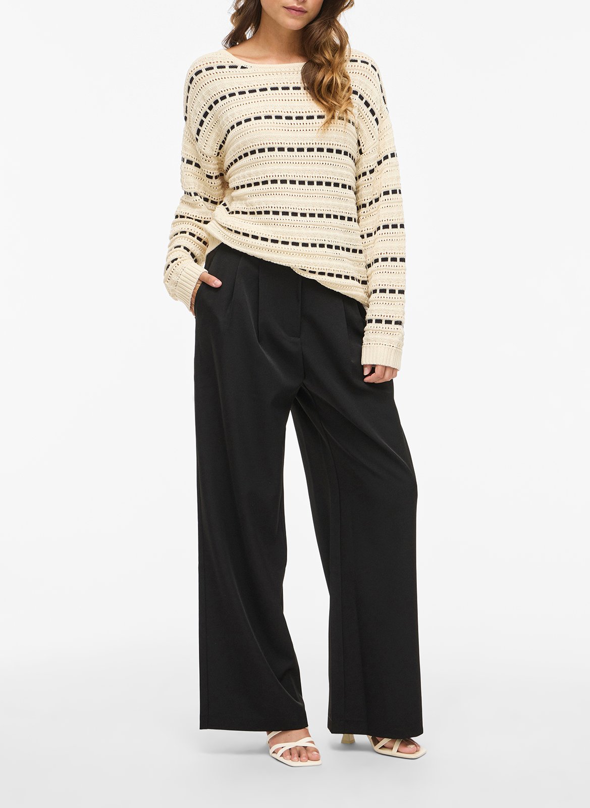 Pull col rond en coton mélangé VILA Beige