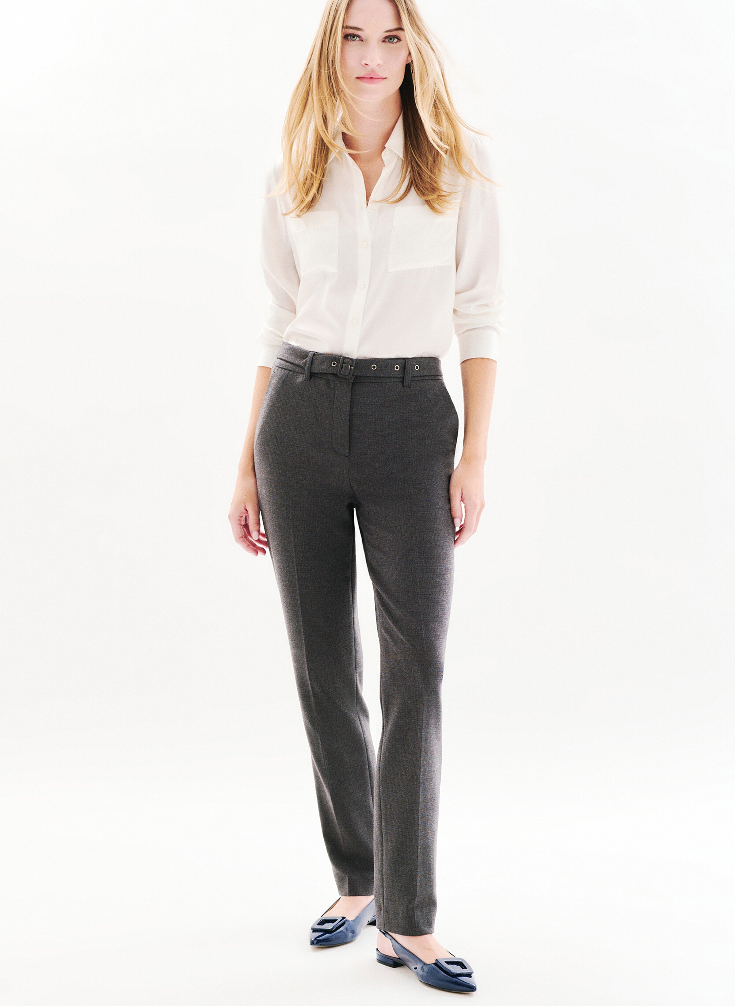 Pantalon cigarette ceinturé CAROLL Gris