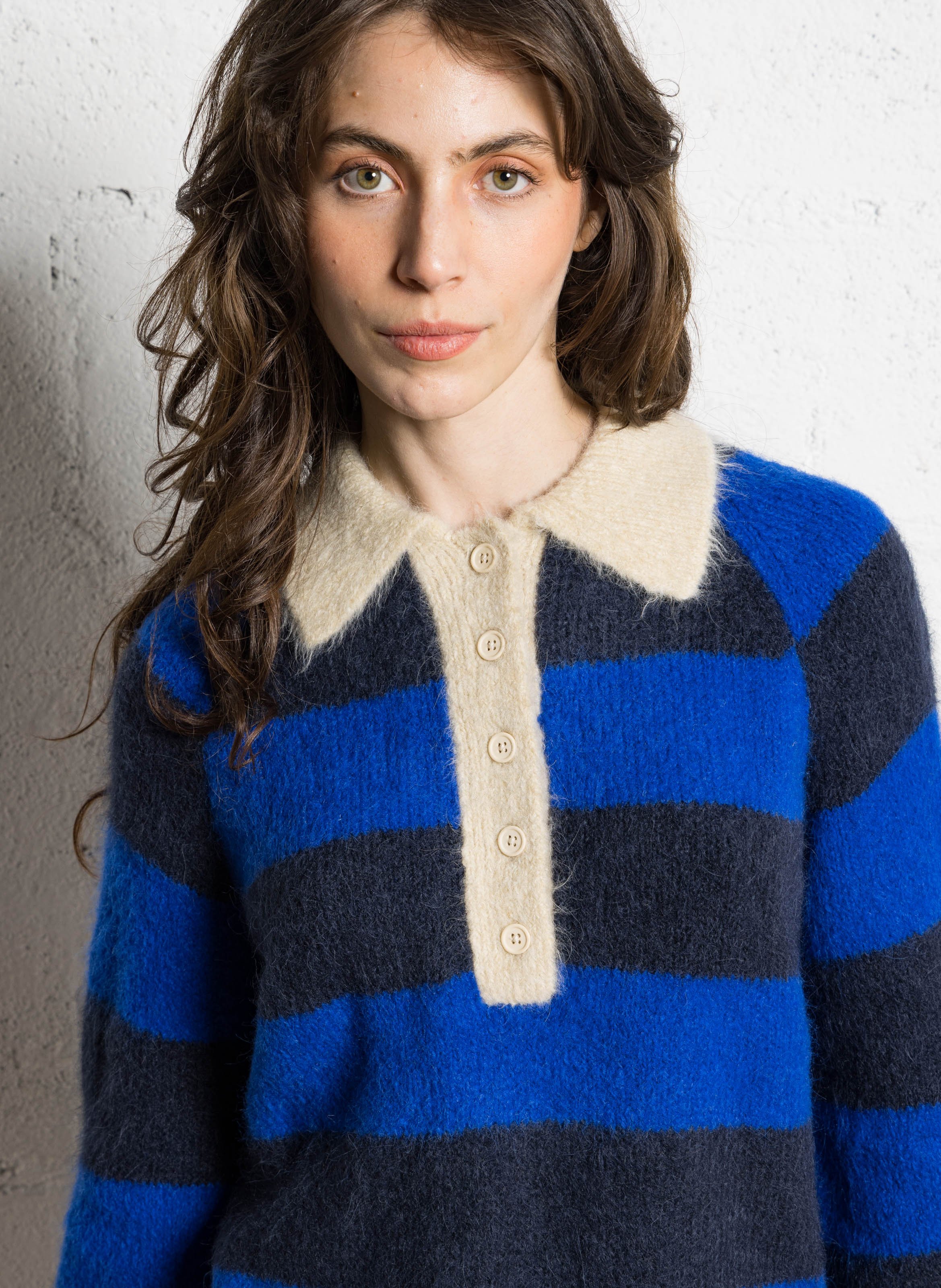 Pull col polo rayé THE TINY BIG SISTER Bleu