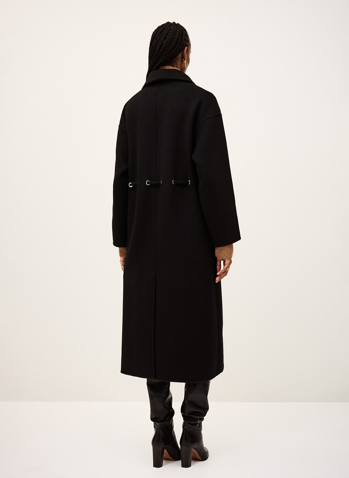 Manteau long col classique en laine mélangée Kate Noir Ba&Sh