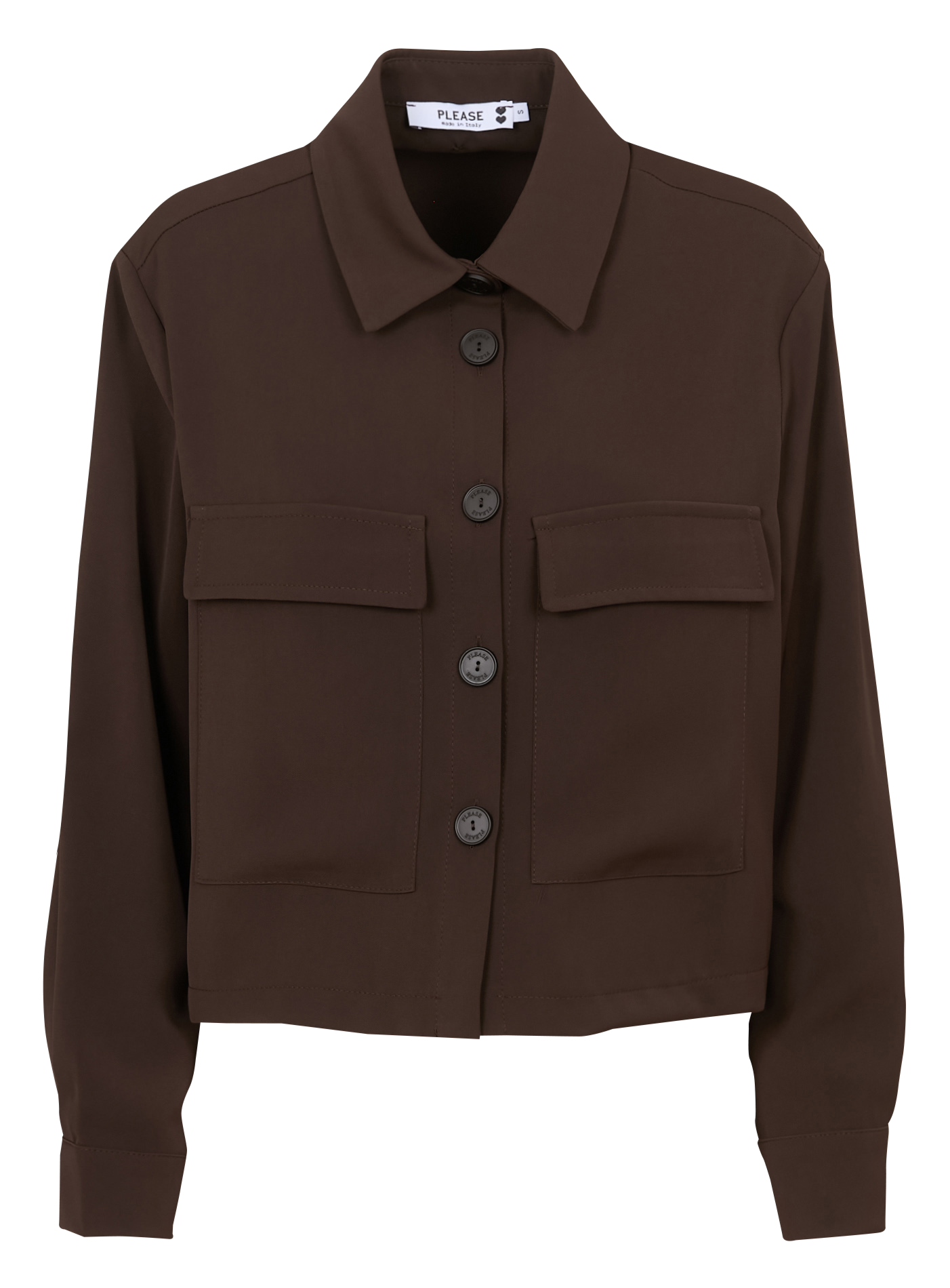 Chemise courte droite col classique PLEASE Marron