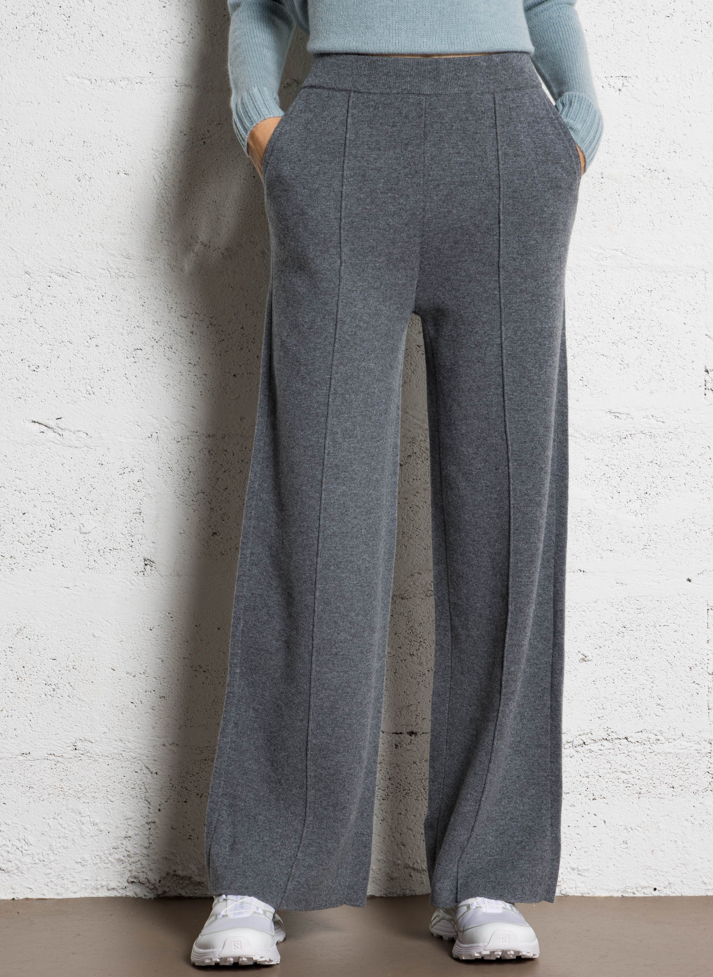 Pantalon large taille haute en cachemire KUJTEN Argent