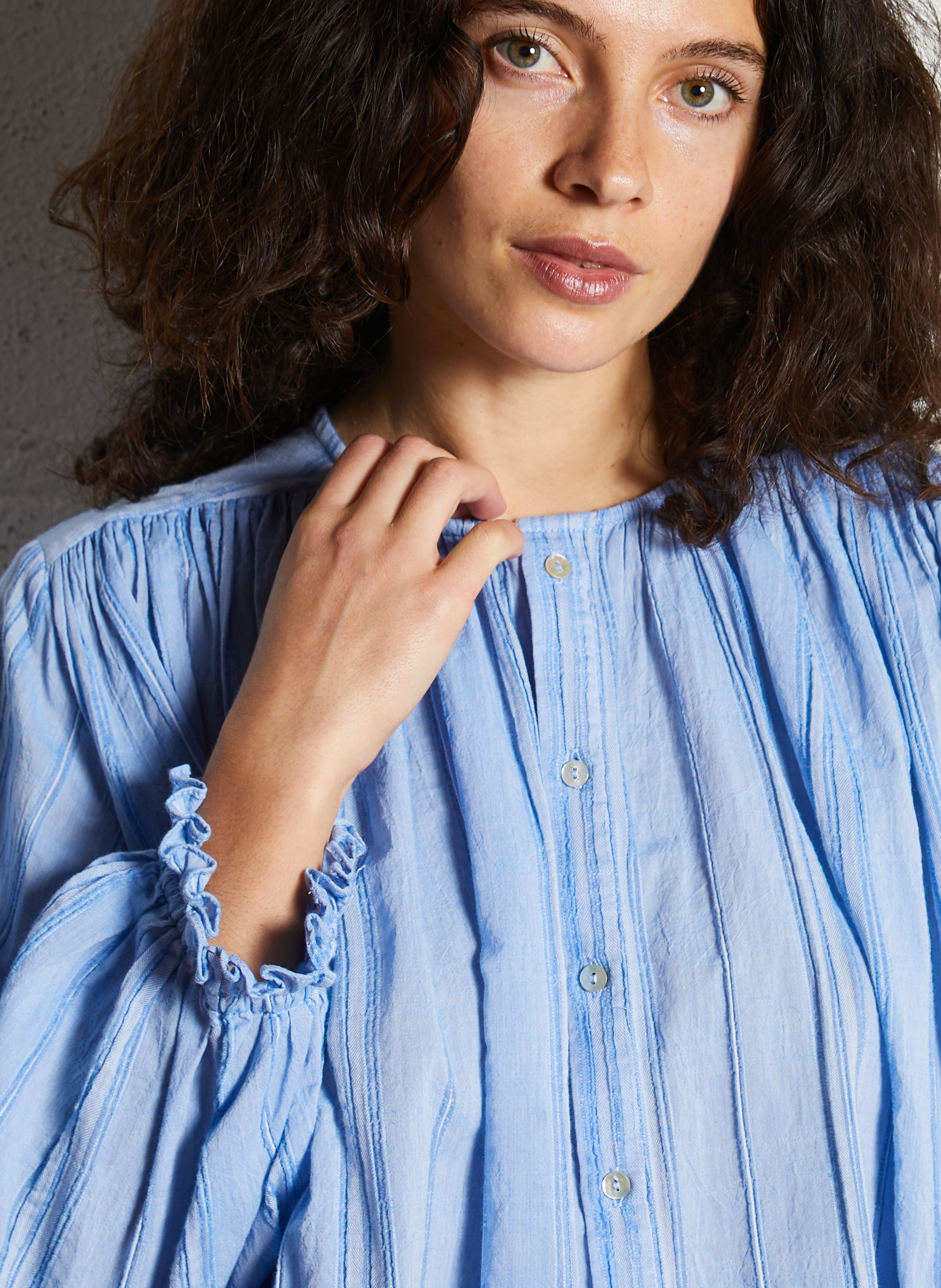 Chemise oversize col rond en coton mélangé JC SOPHIE Bleu