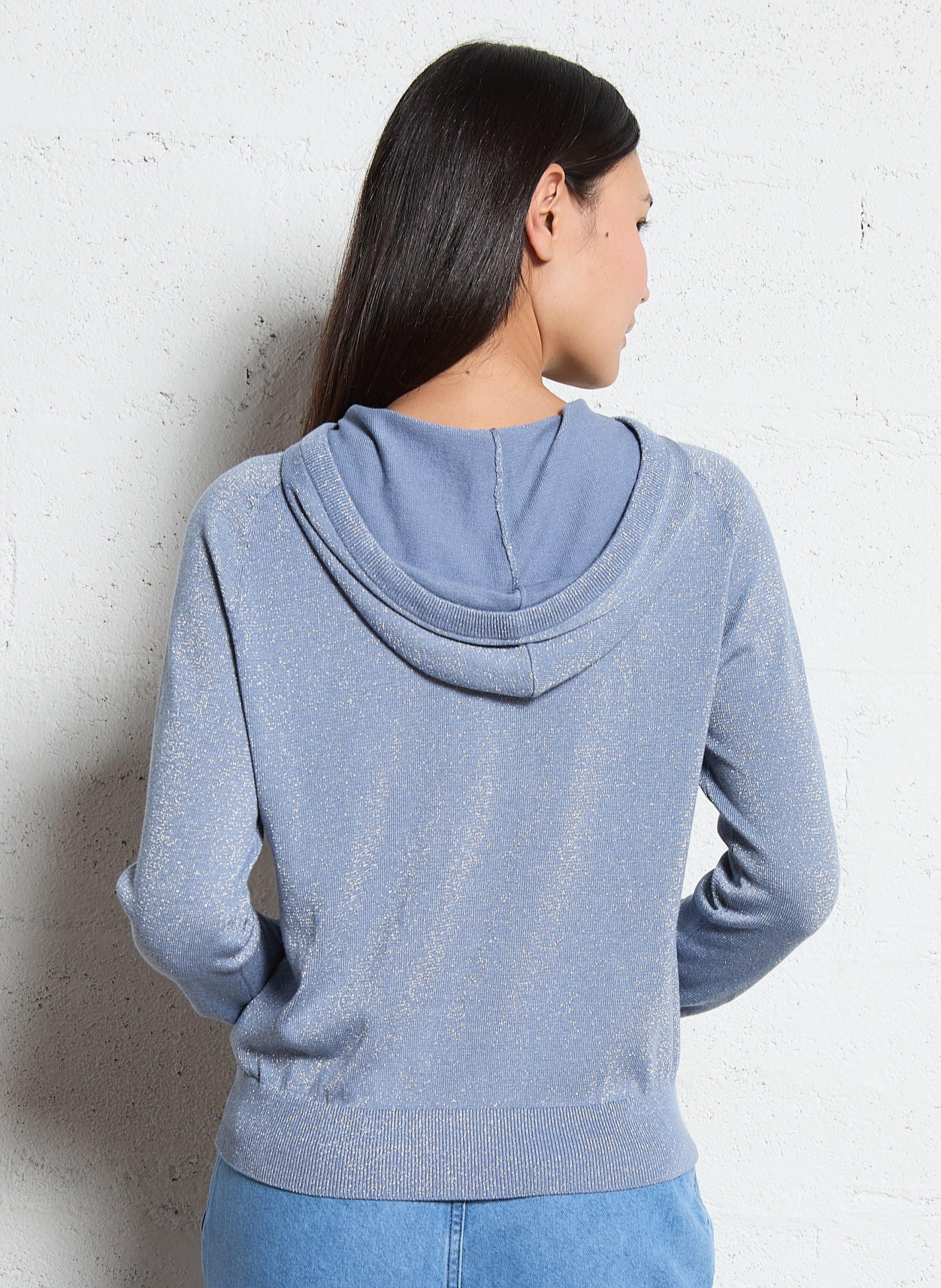 Pull à capuche droit brillant IKKS Bleu