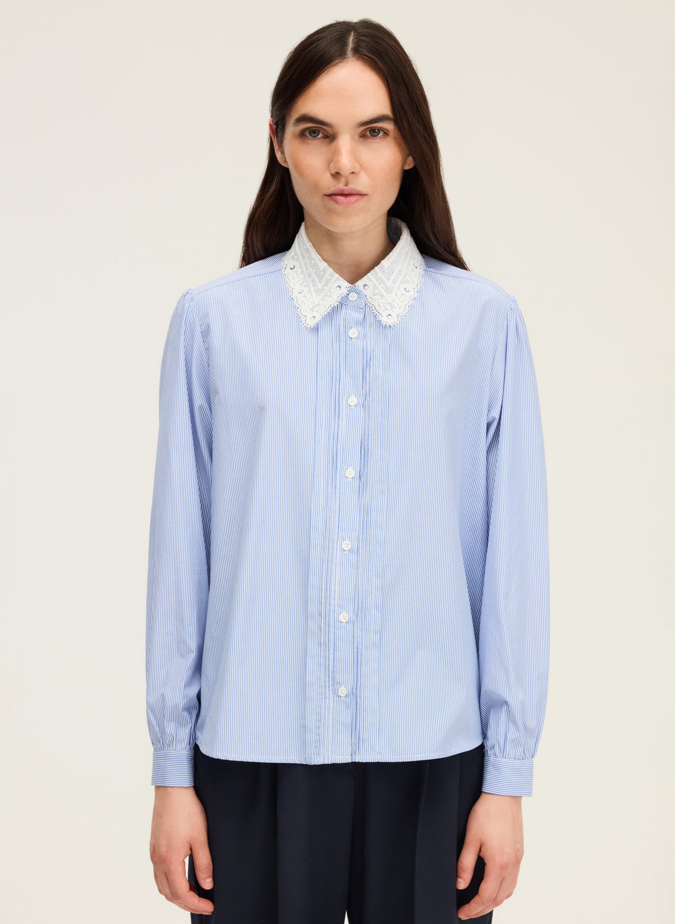 Striped cotton shirt with lace collar PABLO Blue