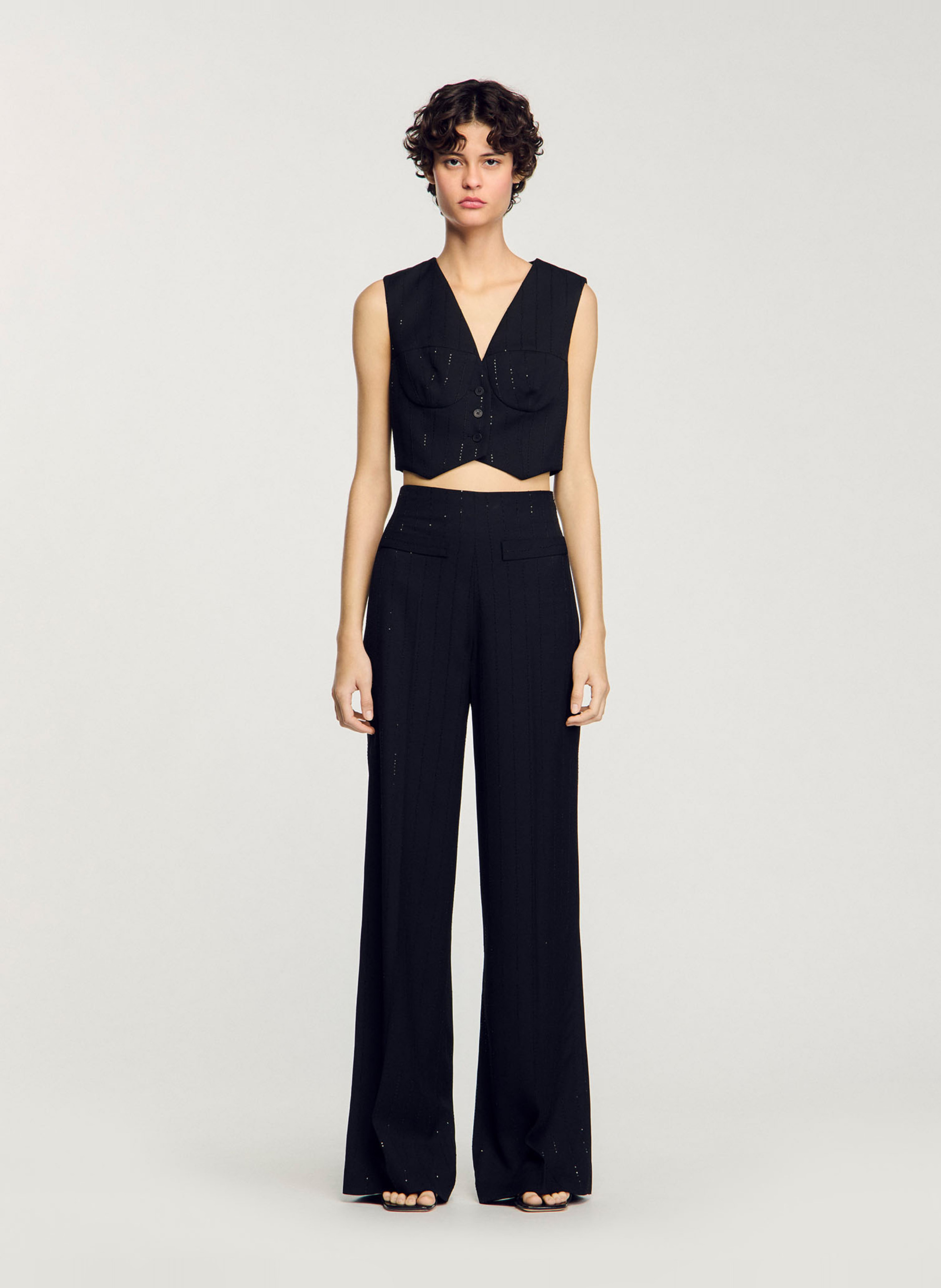 Veston de costume rayé à sequins SANDRO Noir