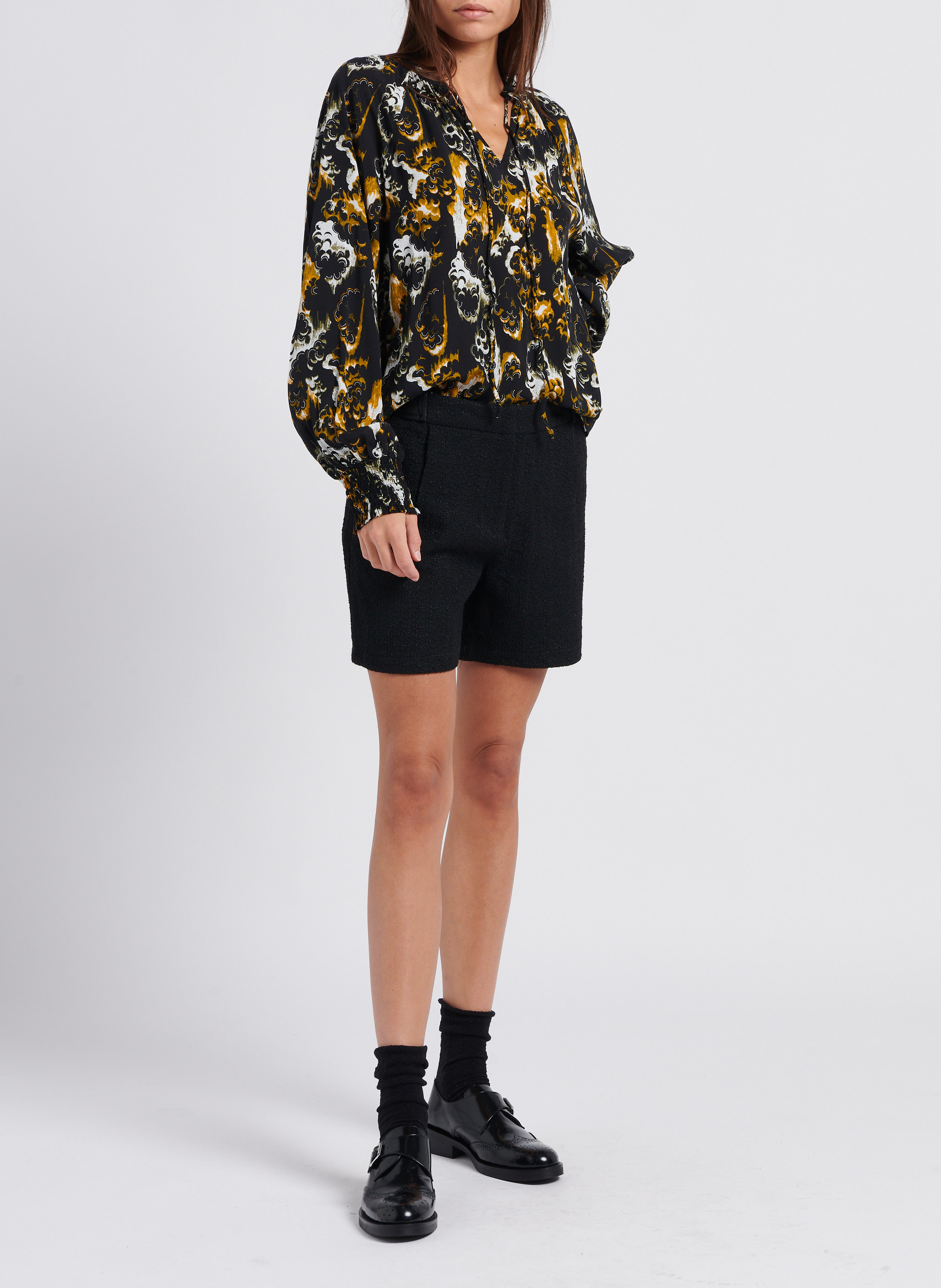 Ausgestelltes Top mit V-Ausschnitt und Print VILA Schwarz