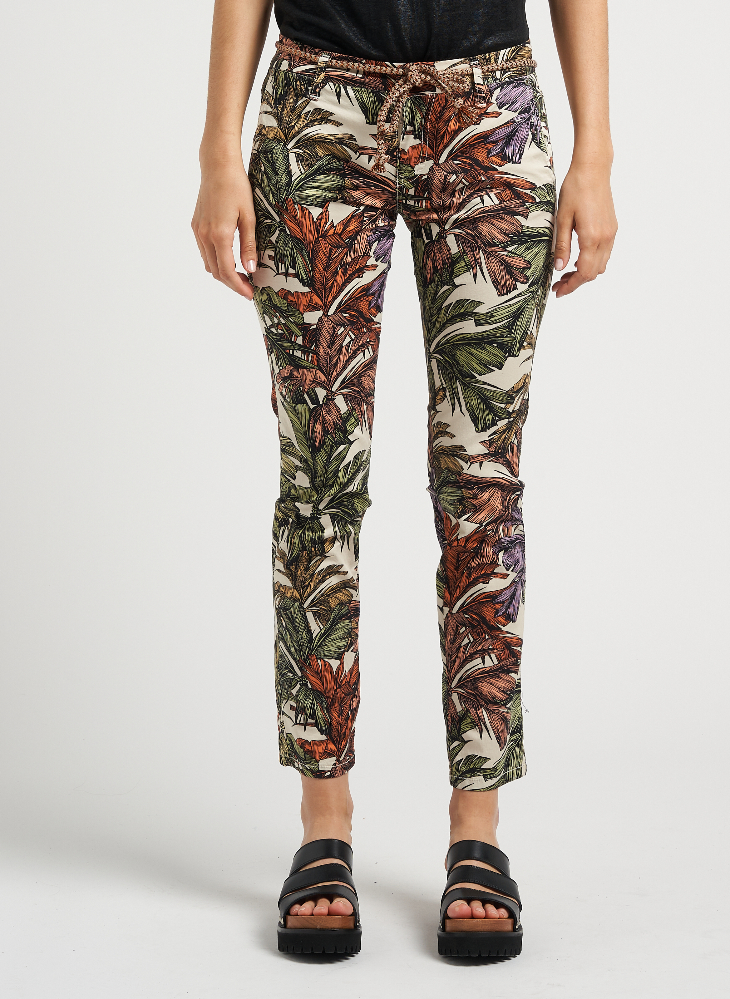 Pantalon slim imprimé en coton mélangé  PLEASE Beige