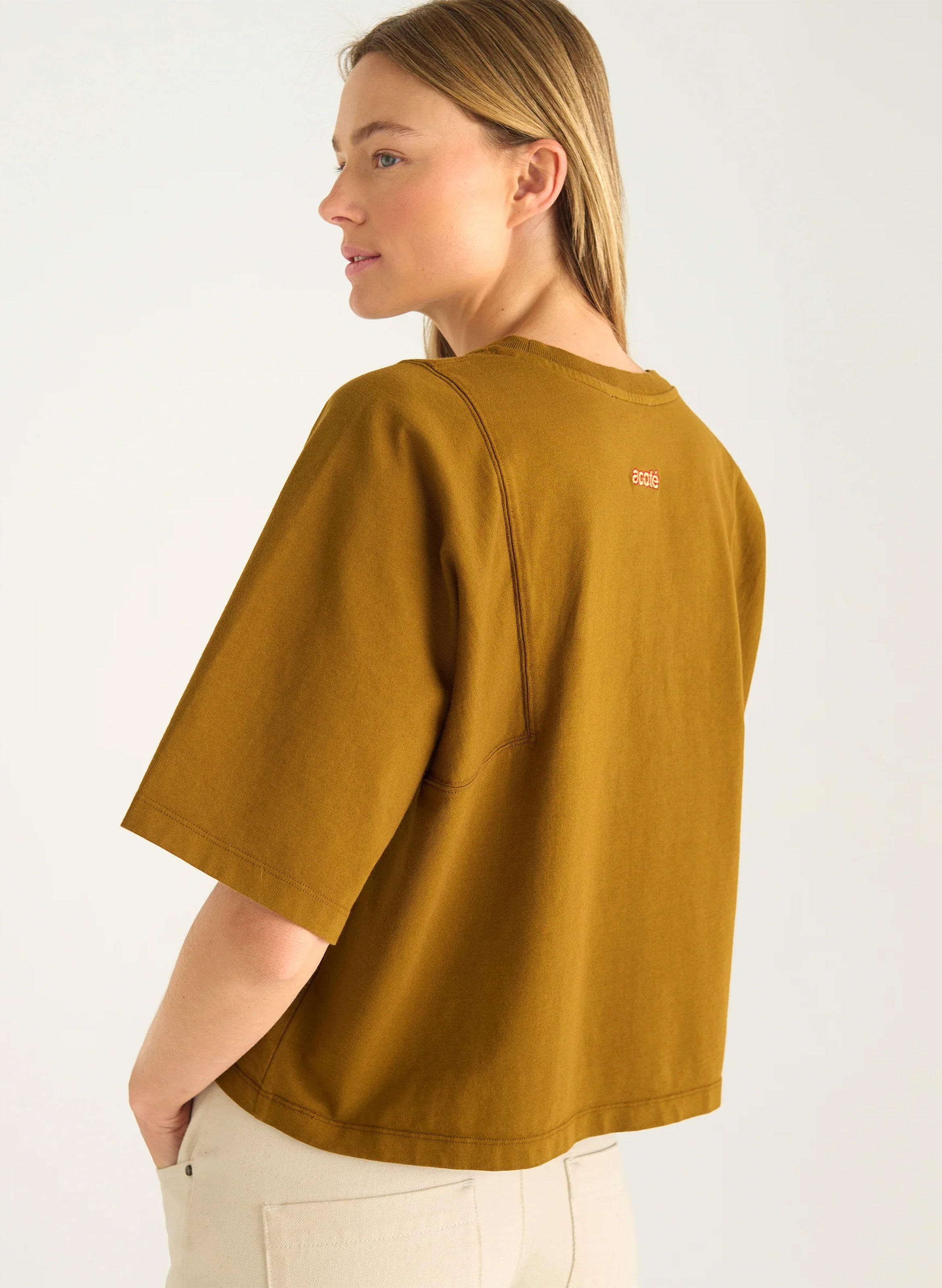 Tee-shirt col rond en coton bio ACOTE Marron