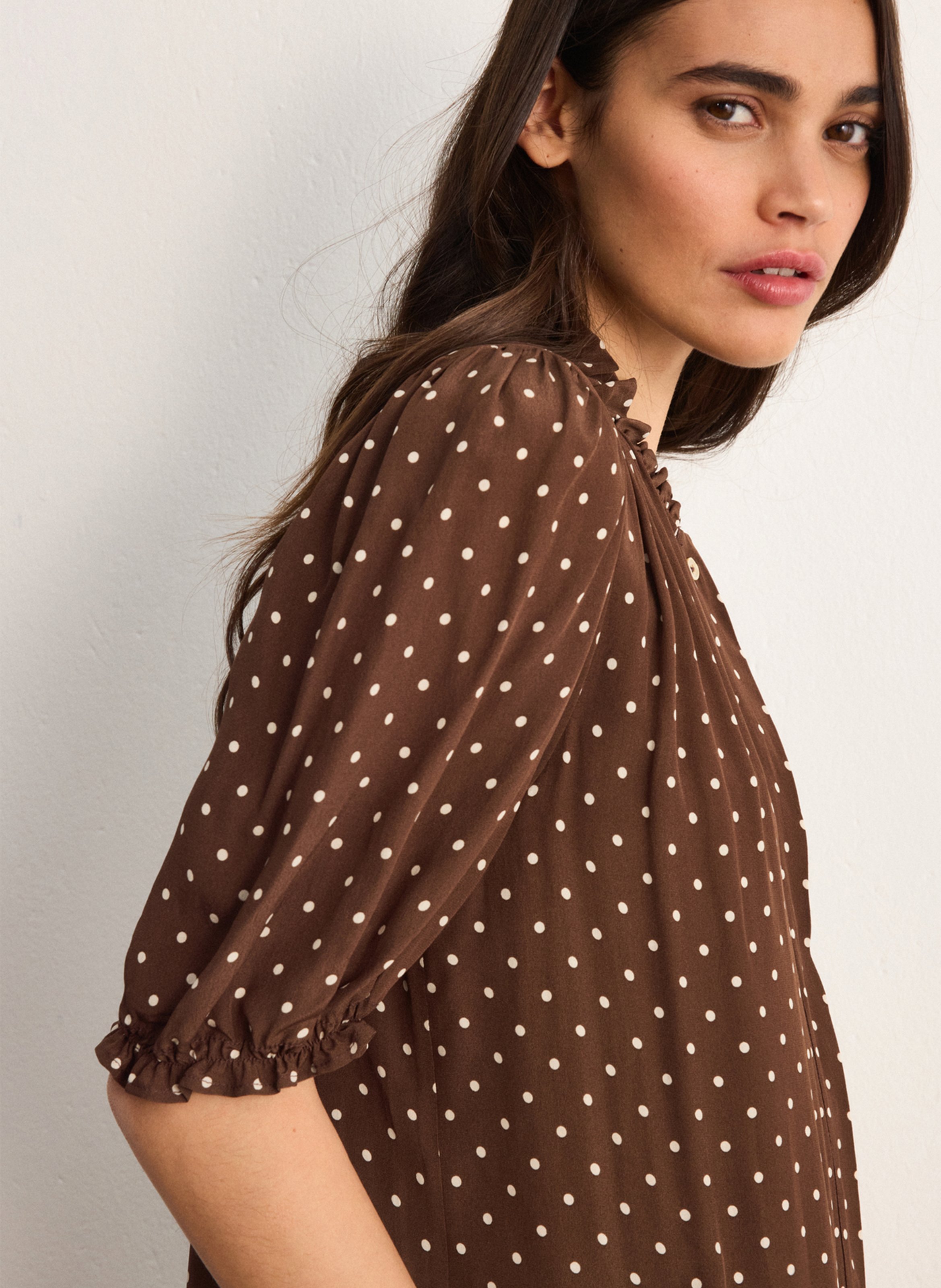 Loose-fitting high-neck polka dot dress PABLO Brown