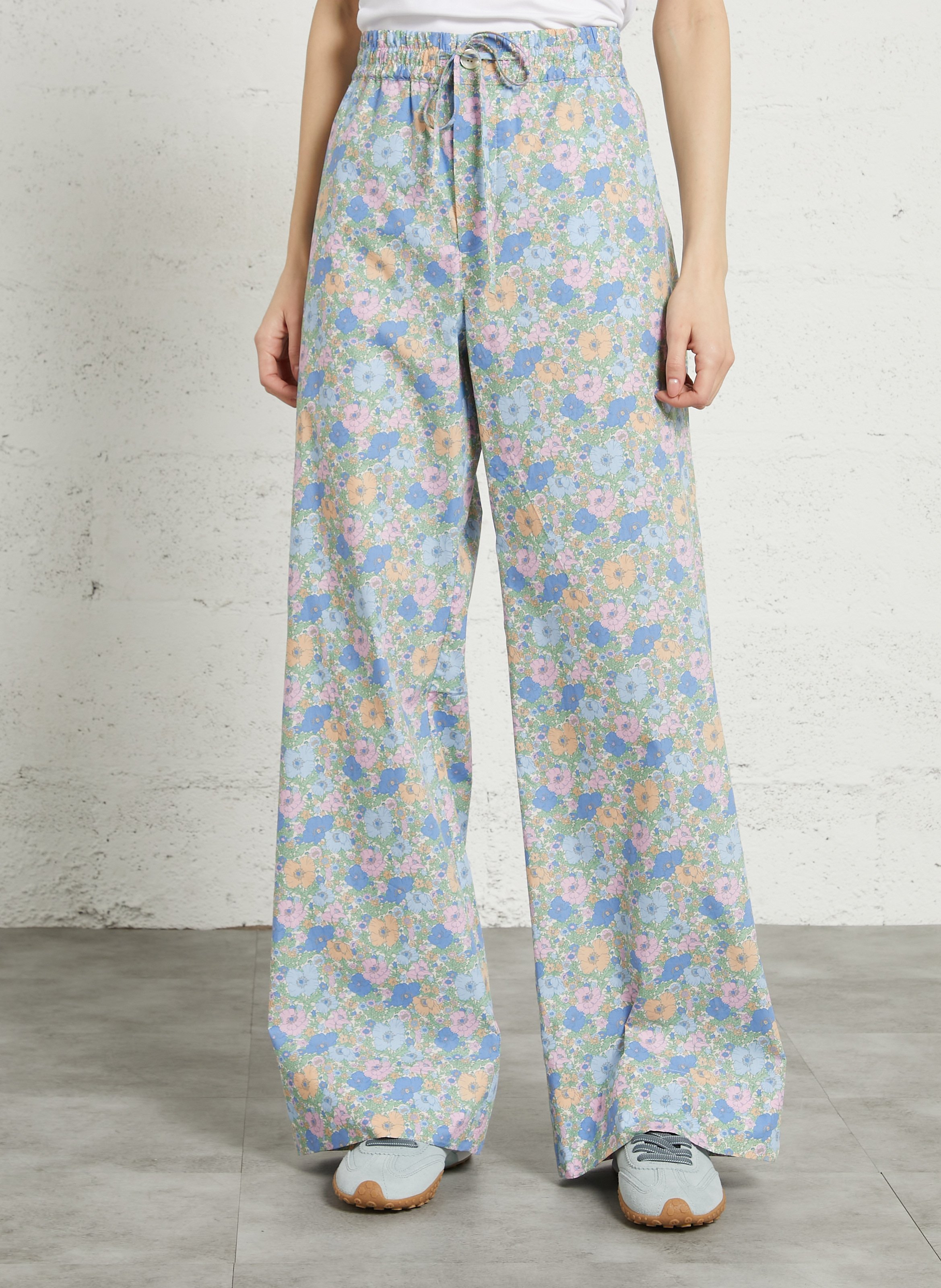 Pantalon droit à imprimé floral DES PETITS HAUTS Multicolore