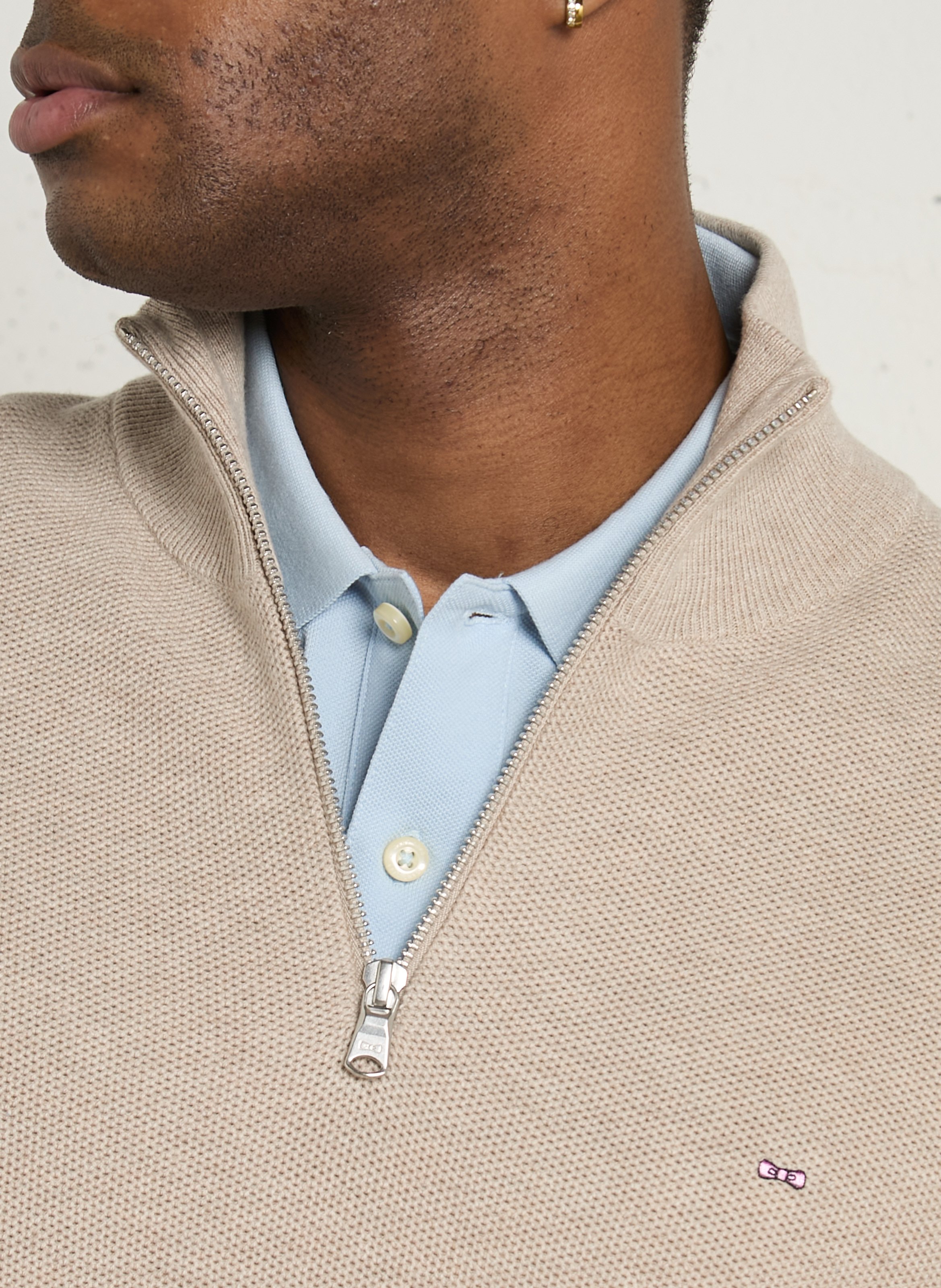 Pull droit col camionneur brodé en coton EDEN PARK Beige