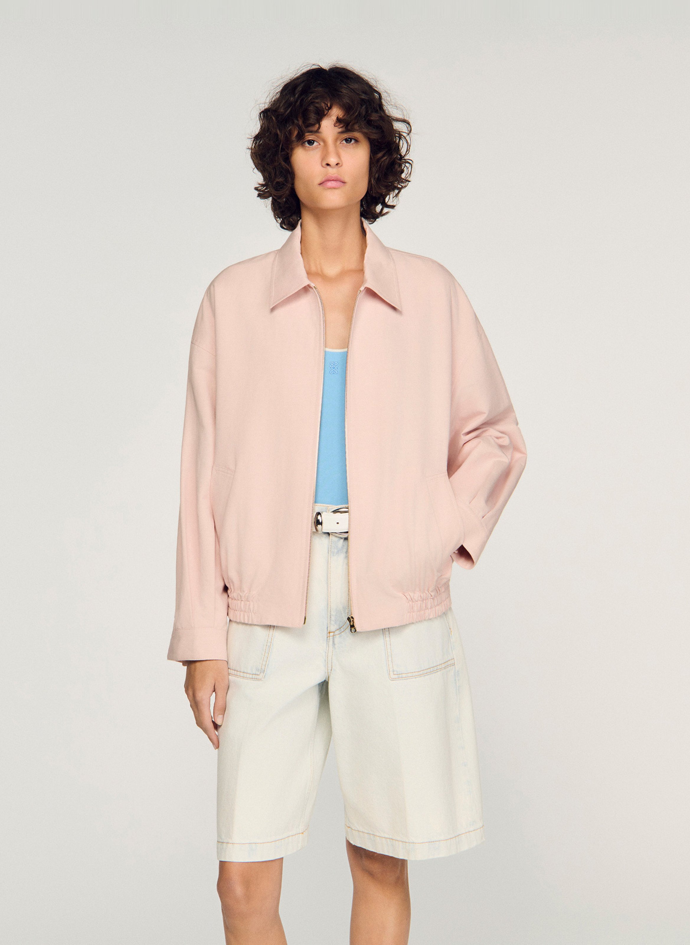 Loose-fitting plain zip-up jacket SANDRO Pink