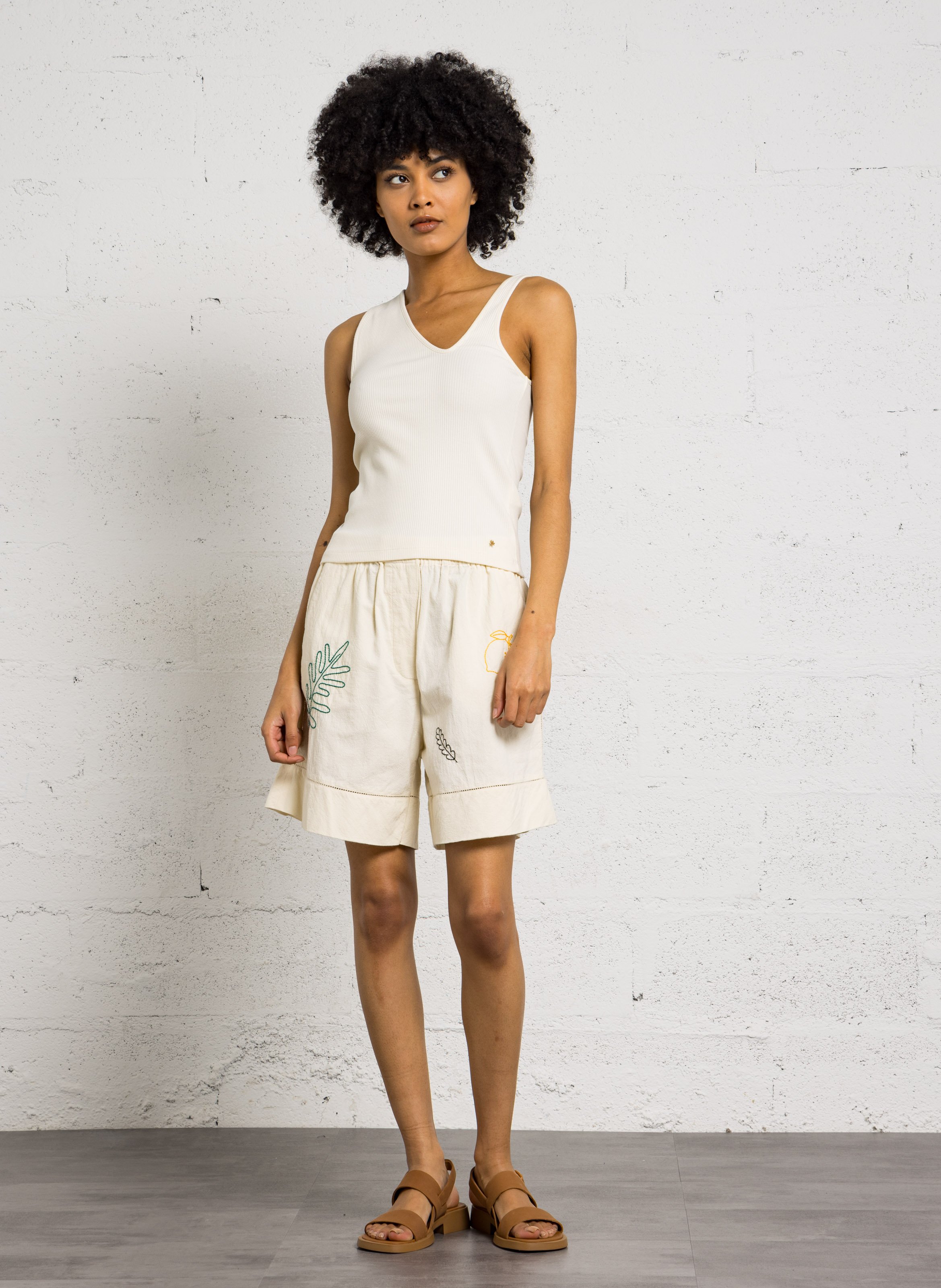 Fitted asymmetrical tank top DES PETITS HAUTS Beige