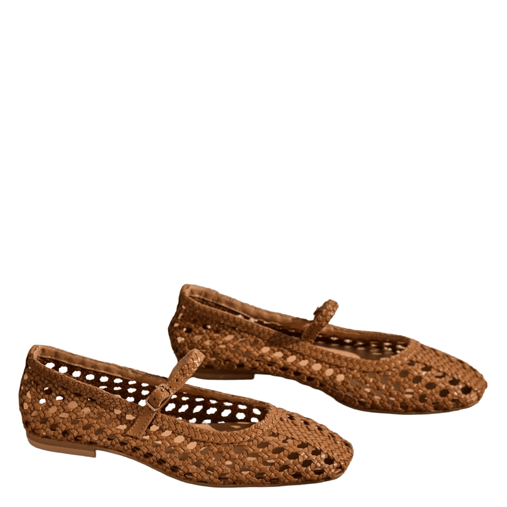 Openwork leather ballet flats REQINS Brown
