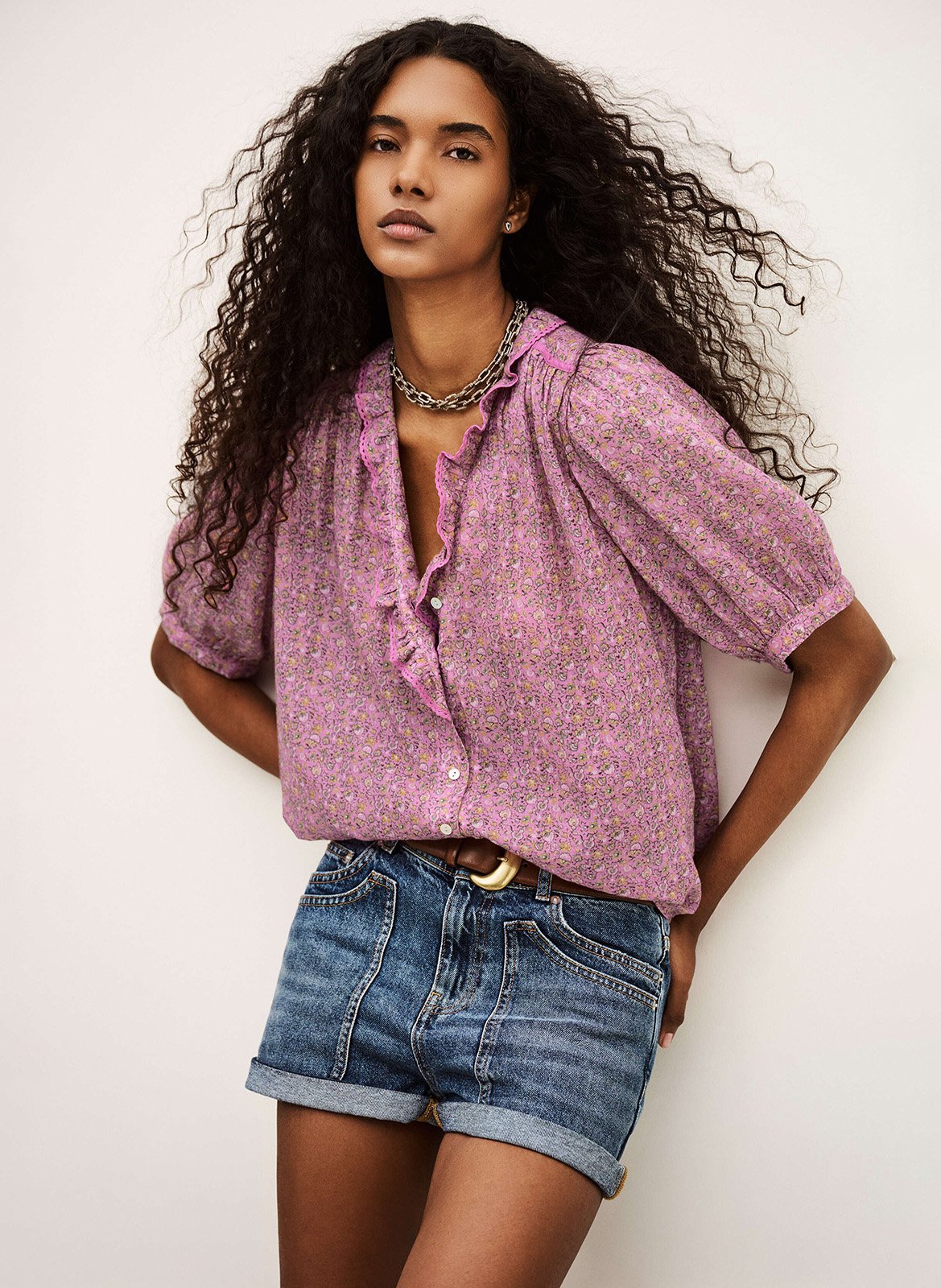 Geruite blouse met V-hals BA&SH Roze