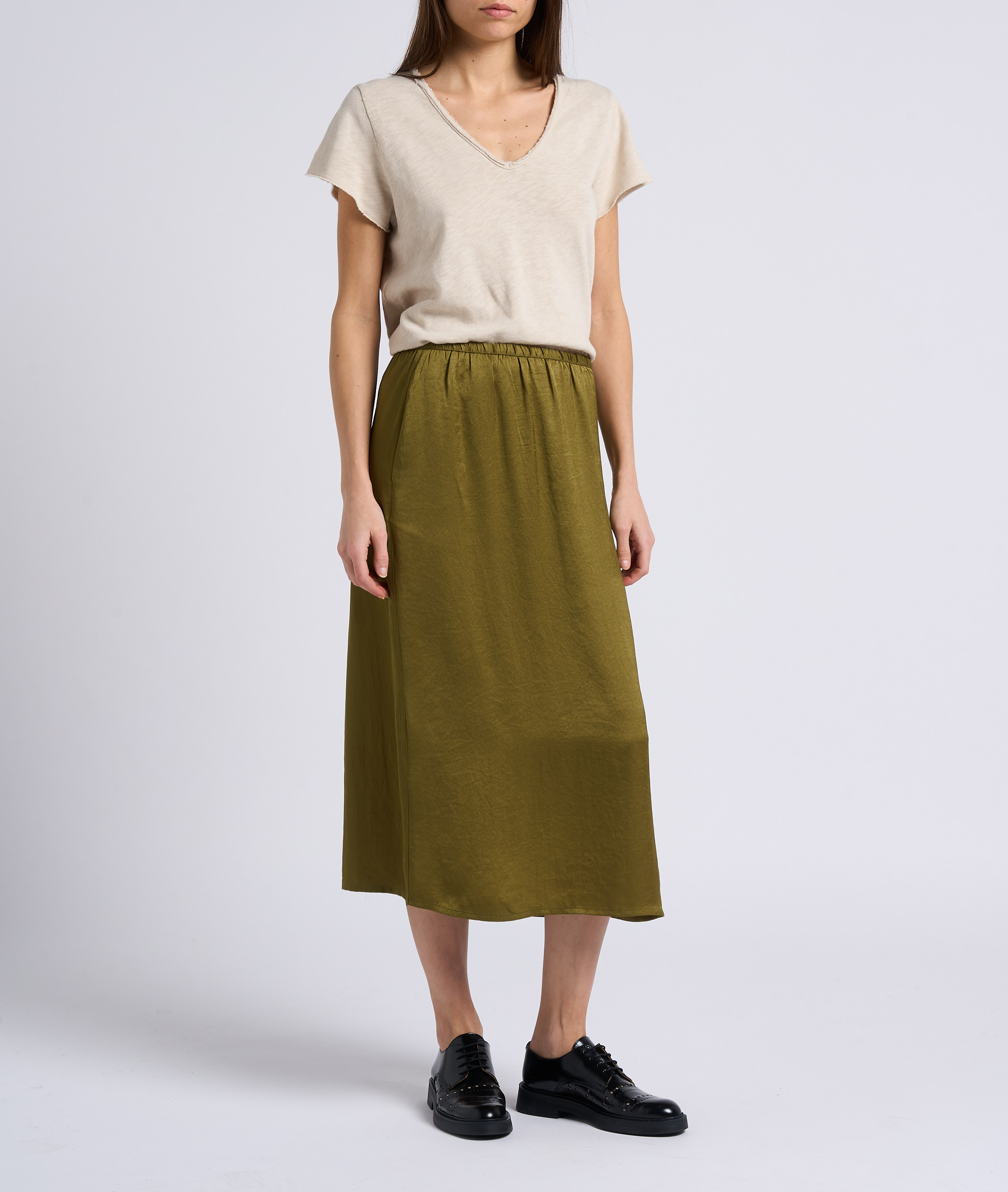 Gerade geschnittenes Baumwoll-T-Shirt mit ungesäumten Schnittkanten AMERICAN VINTAGE Beige